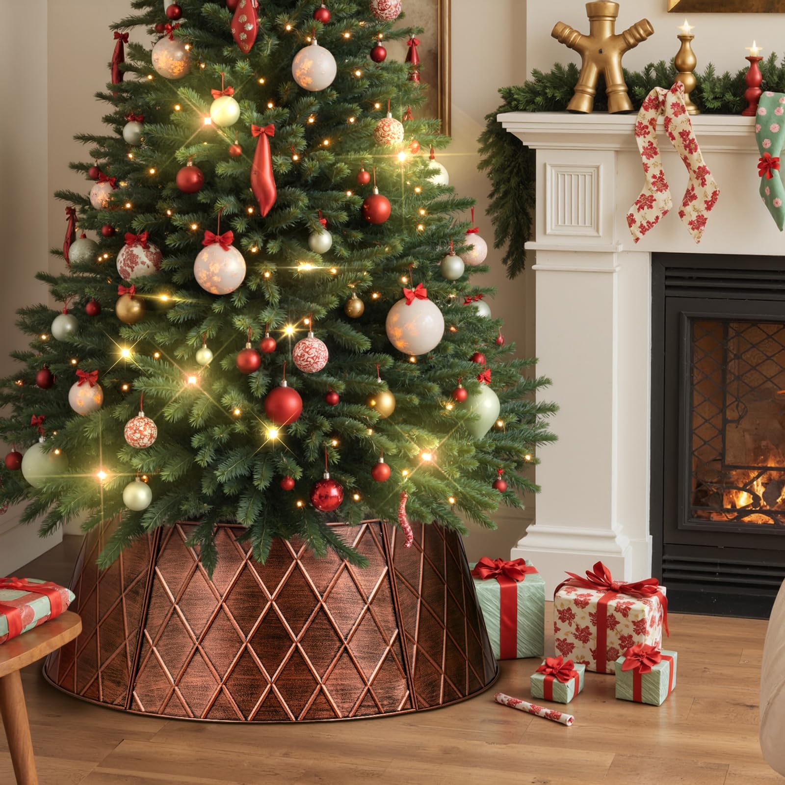 Lanpn Collier de Sapin Noël 50cm Décorations Arbre Artificiel Intérieur Extérieur Cuivre Losange