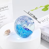 Vista 3 de Qianwei Hand Blown Ocean Waves Crystal Ball - Glass Collectible Figurines Spere - Paperweight Glass Ball Aquarium DecorOffice Decor Ocean Lovers