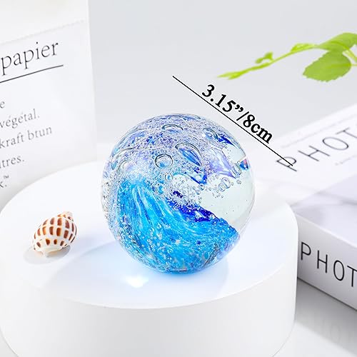 Miniatura 3 de Qianwei Hand Blown Ocean Waves Crystal Ball - Glass Collectible Figurines Spere - Paperweight Glass Ball Aquarium DecorOffice Decor Ocean Lovers