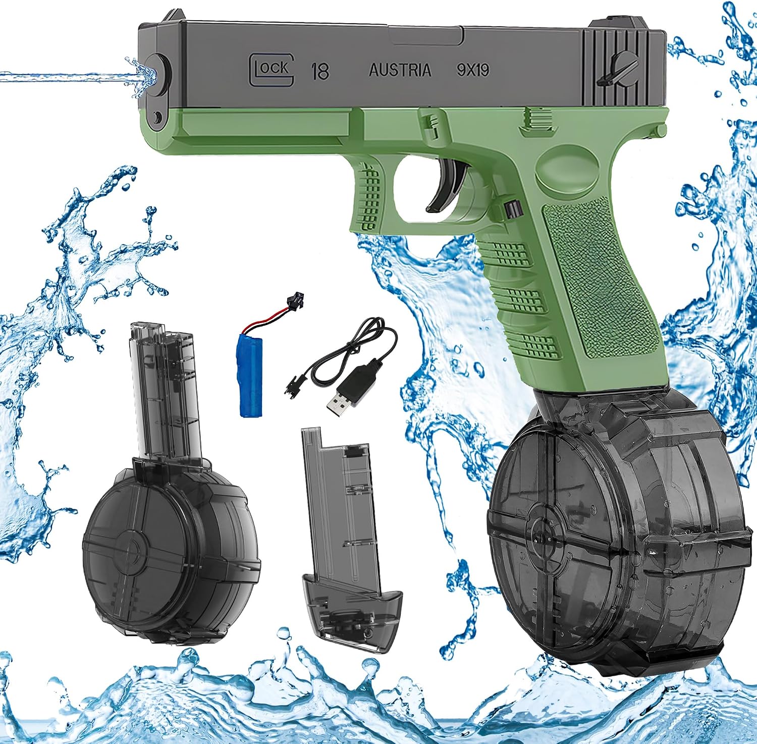 ACELIFE Pistola De Agua Eléctrica Con Alcance De 10 M – Batería Recargable, Cañón Iluminado, Ideal Para Verano