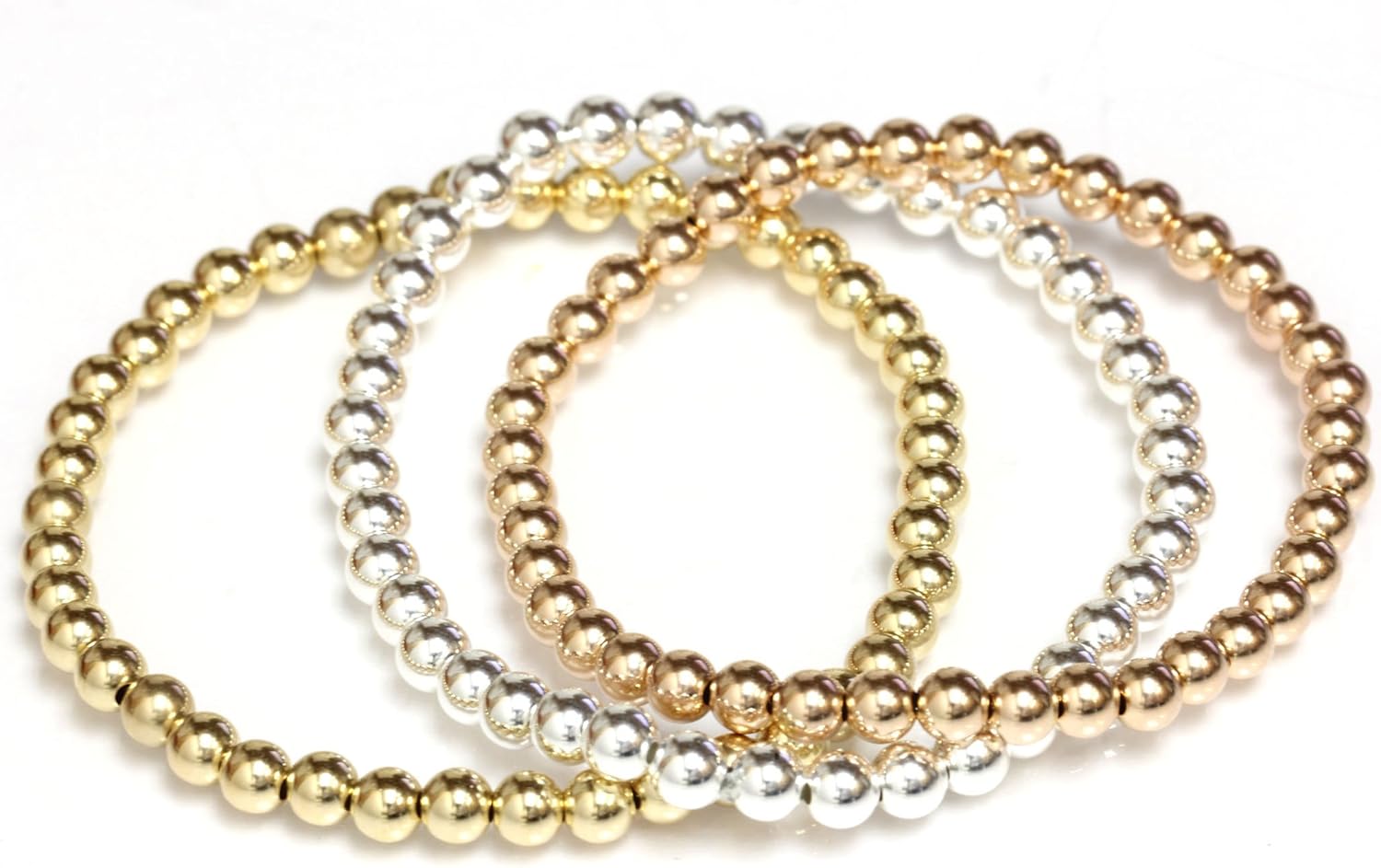 14k Gold Beaded Ball Stretch Bracelet 5 mm Beads 6" to 9" Gift for Women