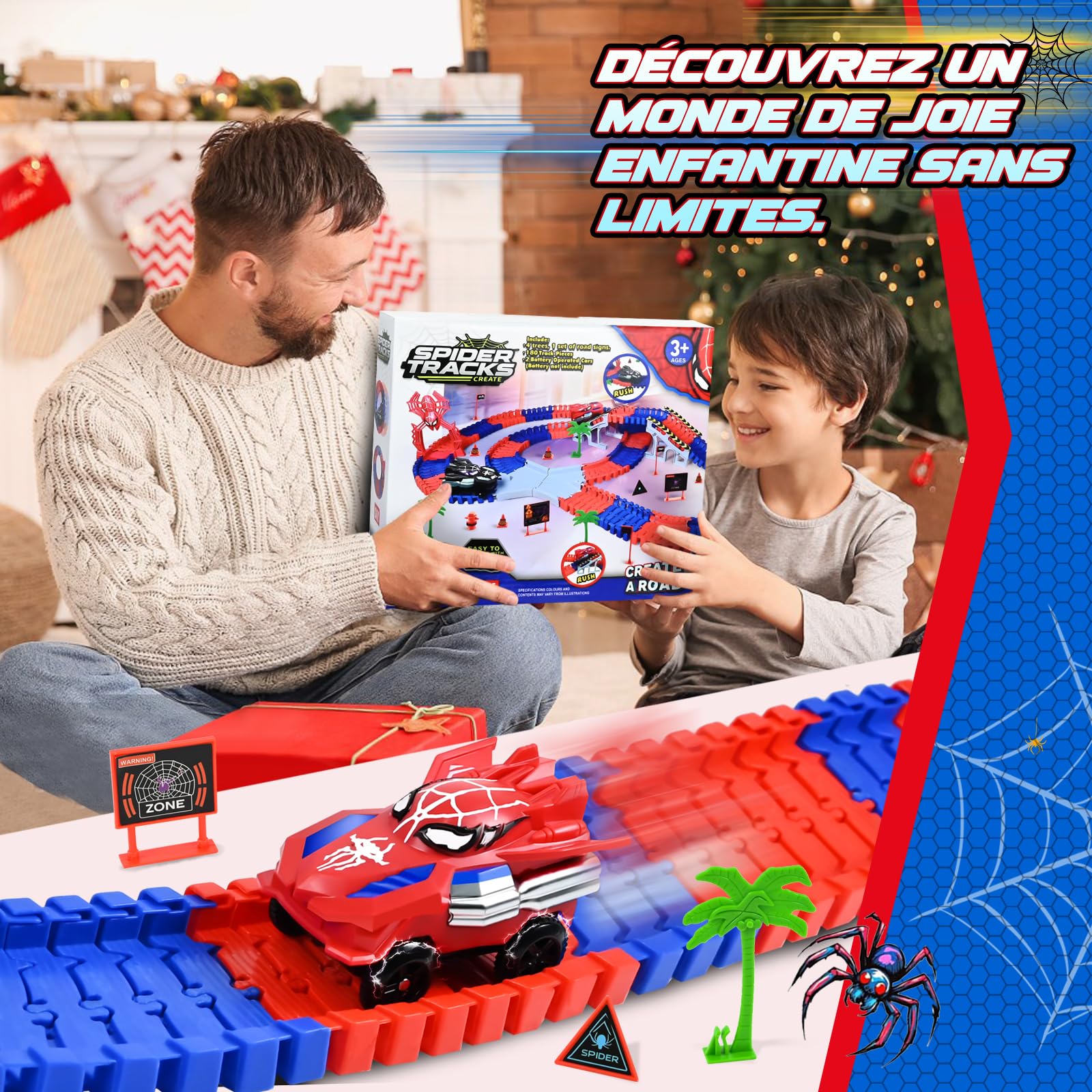 PATEMZON Circuit Voiture Enfant, Spider Railcar, Jouet de Circuit Automobile avec 2 Voitures, 208 PCS de Piste de Course de Voitures, Jouets de Course pour Enfants de 3 4 5 Ans et Plus