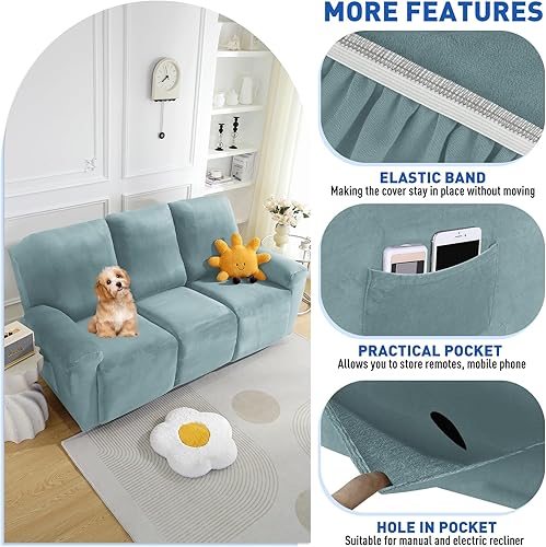 Vista 24 de MAXIJIN - Funda para sillón reclinable de terciopelo de 4 piezas, elástica, afelpada, gruesa y suave, con bolsillo lateral (camello)
