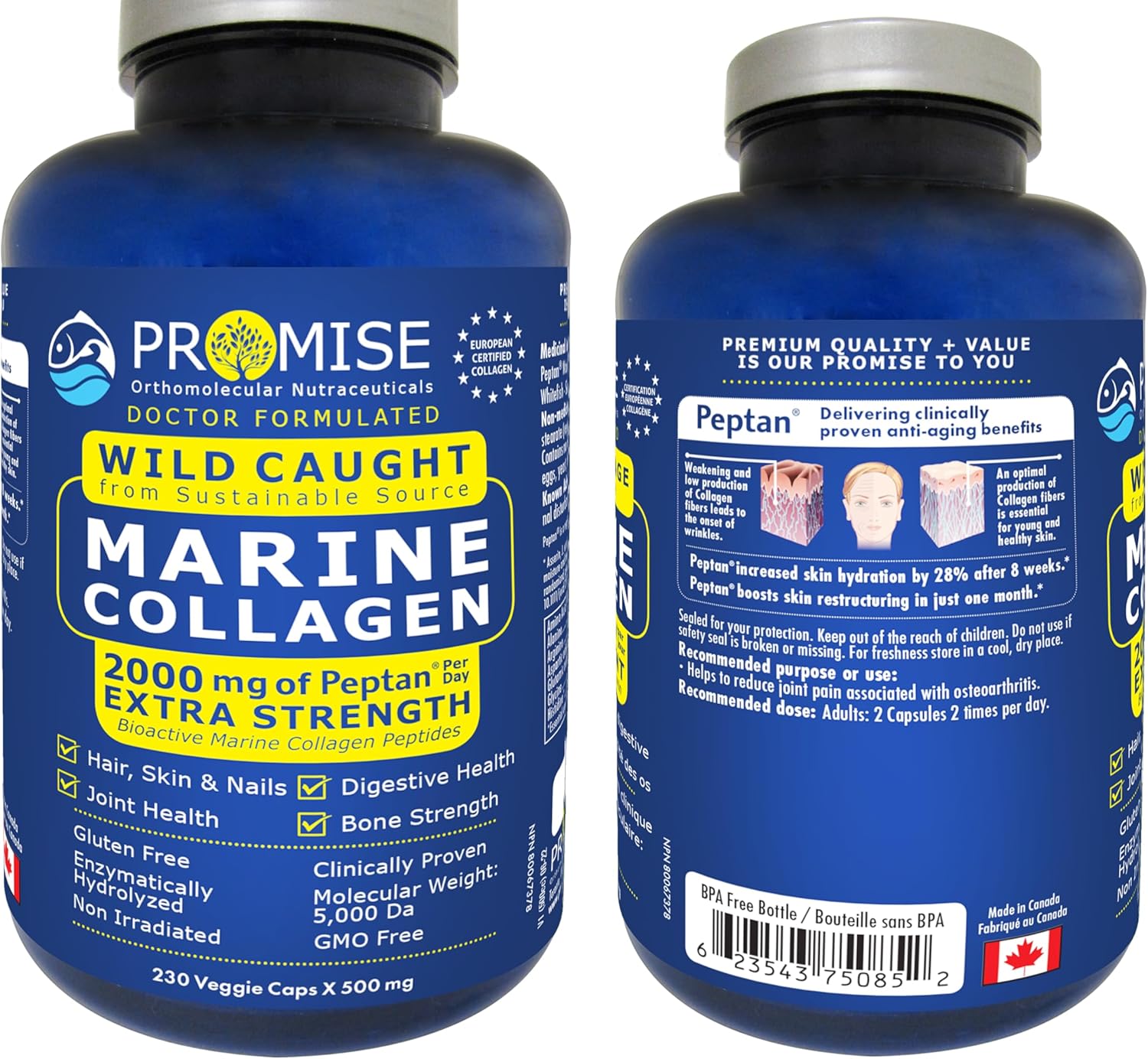 230vcaps Wild Caught Hydrolyzed Marine Collagen Peptides. For Hair, Skin, Nails, Joints, Bones and Digestive Health. Extra Strength (500 mg each cap) (230 vcaps) 230vcaps Wild Caught Hydrolyzed Marine Collagen Peptides. For Hair, Skin, Nails, Joints, Bones and Digestive Health. Extra Strength (500 mg each cap) (230 vcaps)