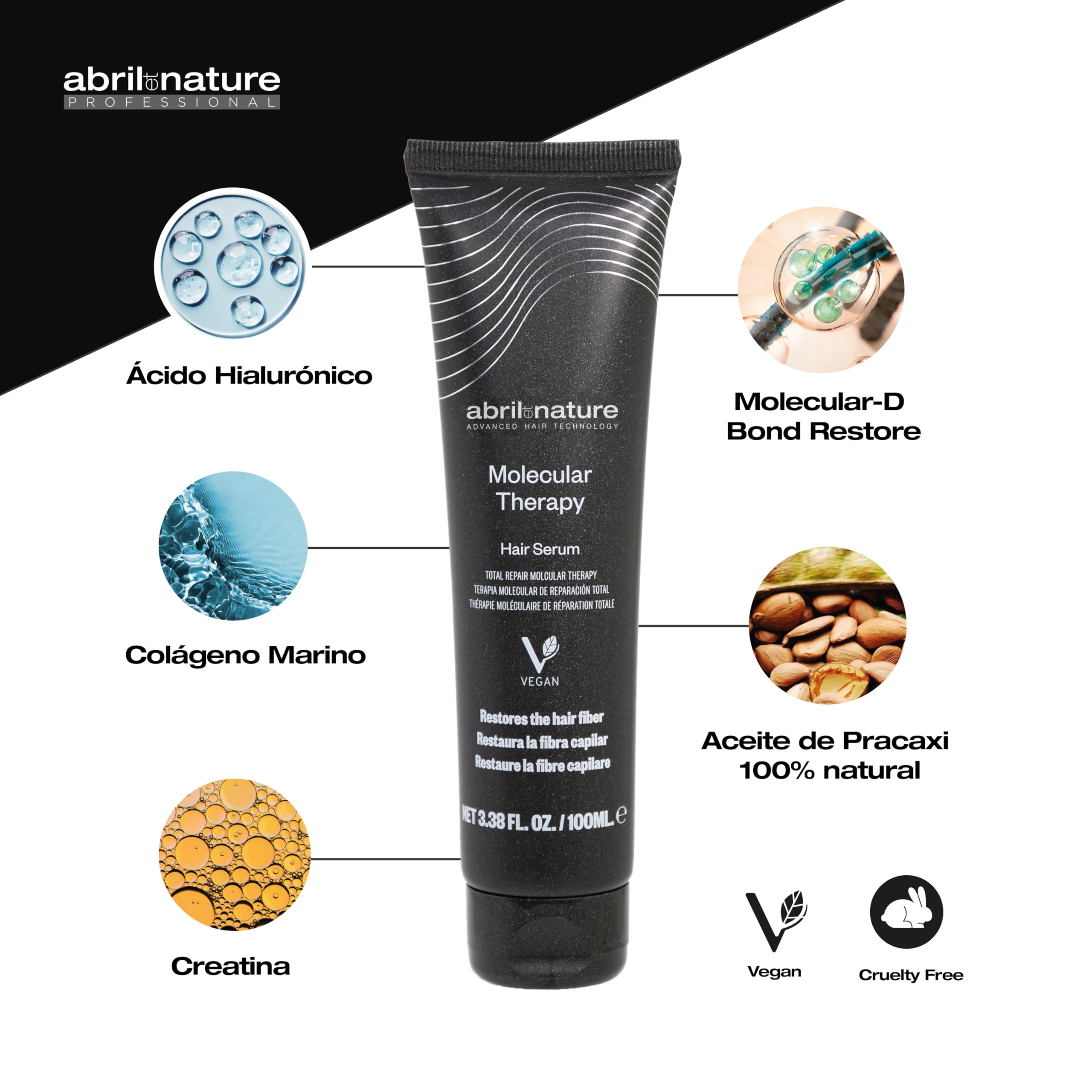 abril et nature - Set de Cuidado Capilar Profesional Reparador - Molecular Therapy - Pack Champú, Mascarilla y Sérum para Cabellos Dañados, Castigados o Envejecidos - Restaura y Repara - 550 ml