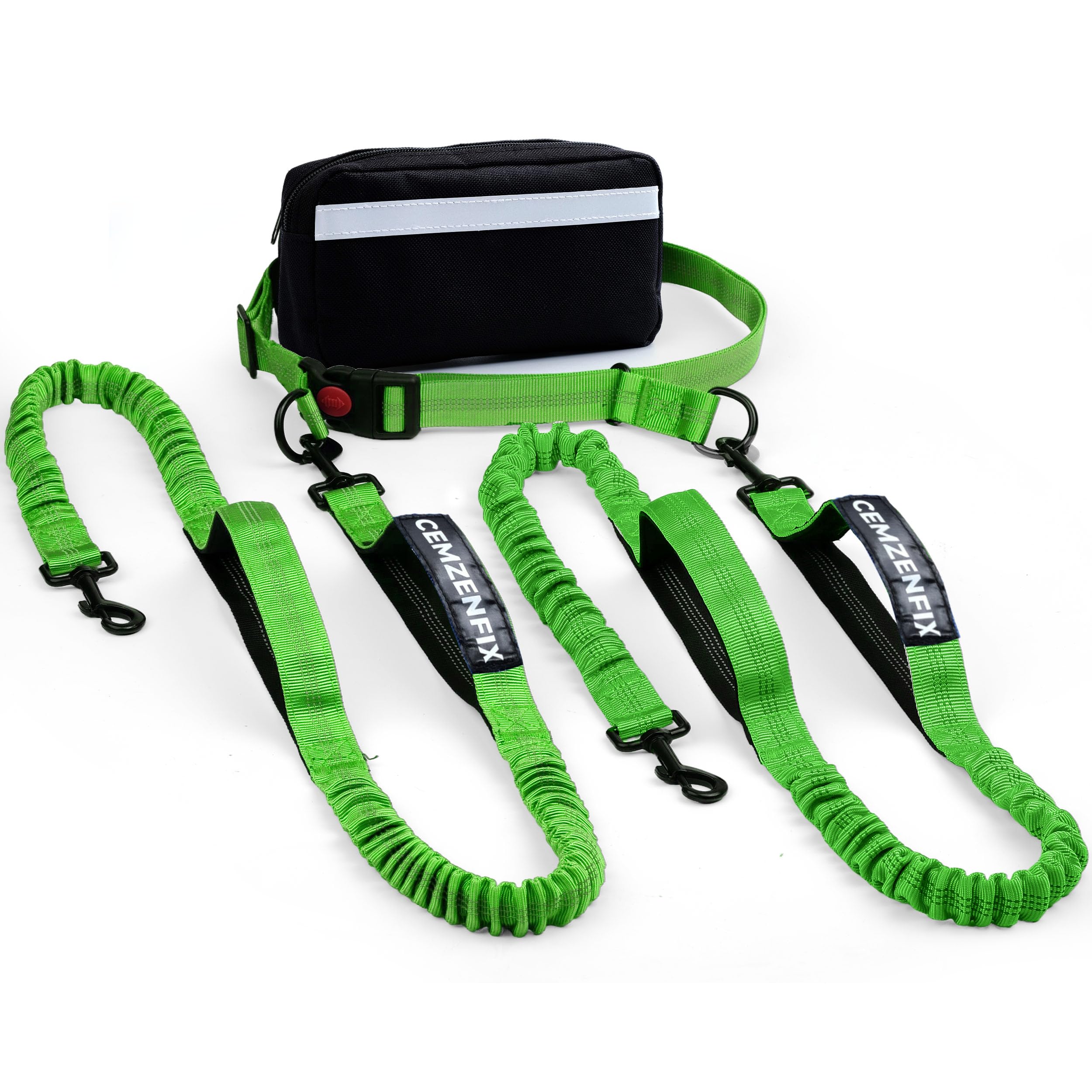 Hands Free Dog Leash for 2 Dogs – Waist Leash for Dog Walking with Dual Bungee, Reflective No Pull Design, Adjustable Belt & Pouch for Running, Hiking, Jogging