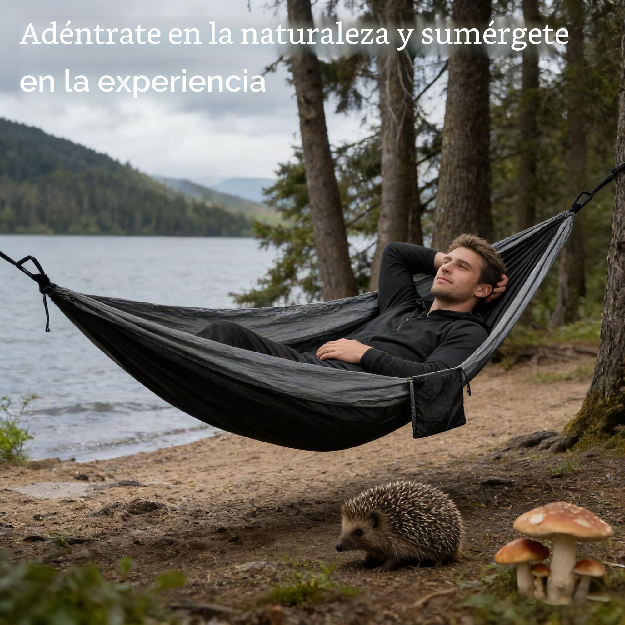SNZ Hamaca de Camping Ultraligera, 270x140 cm, Nailon de Paracaídas 210T, 200 kg de Capacidad, Incluye Cintas para Árboles y Mosquetones de Acero – Portátil para Senderismo, Viajes, Jardín y Playa