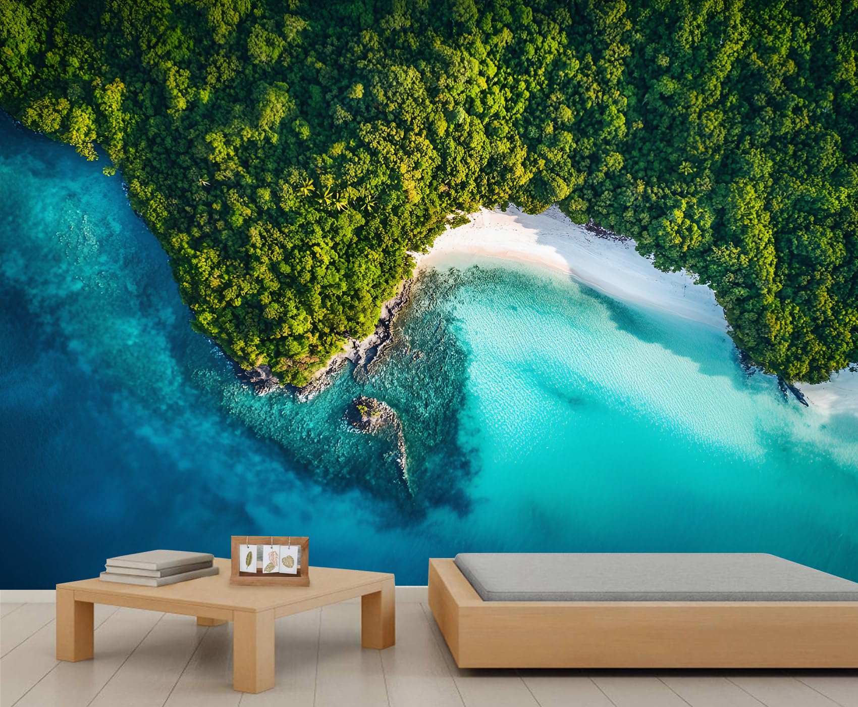 Island Scenery Mural Coastal Scenery Wallpaper Tropical Beach Wall Mural Statement Wall Restaurant Diner Large-Scale Art Decor Photo Panoramic Accent (Non-self-Adhesive)