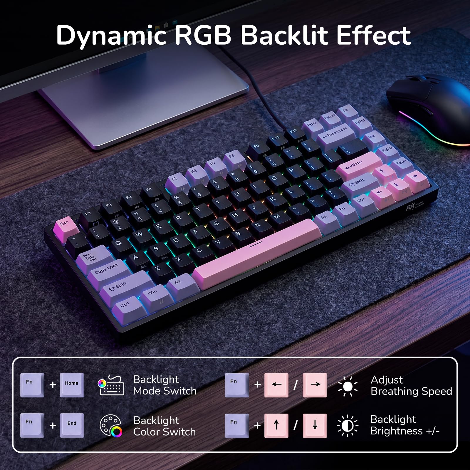 RK ROYAL KLUDGE RK84 – przewodowa klawiatura mechaniczna do gier z 75% układem TKL, podświetleniem RGB i funkcją hot-swap, układ US QWERTY