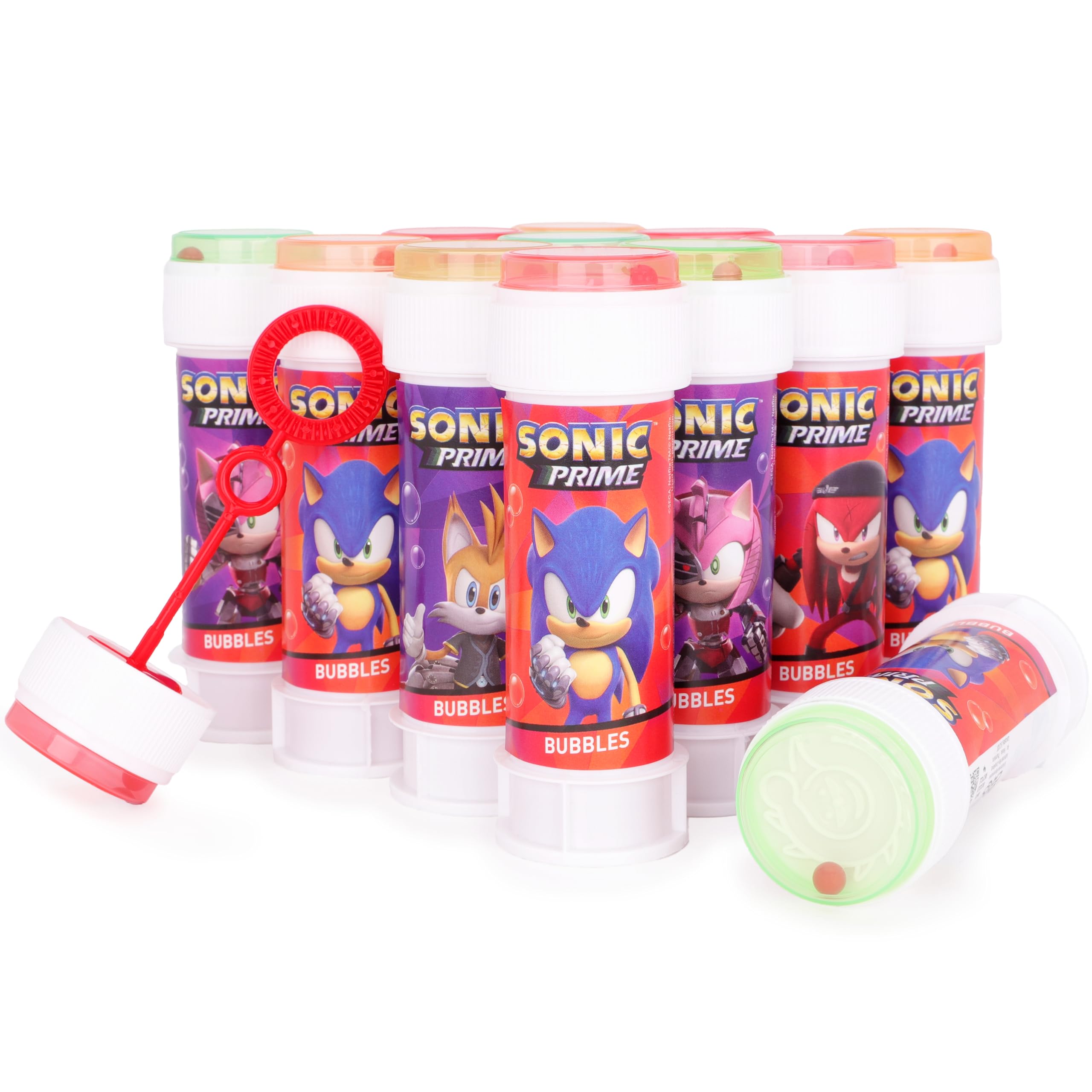 Toyland Pack of 12 Sonic the Hedgehog Bubbles With Wands, 60ml Solution & Novelty Maze Lid - Pocket Money & Party Bag Toys