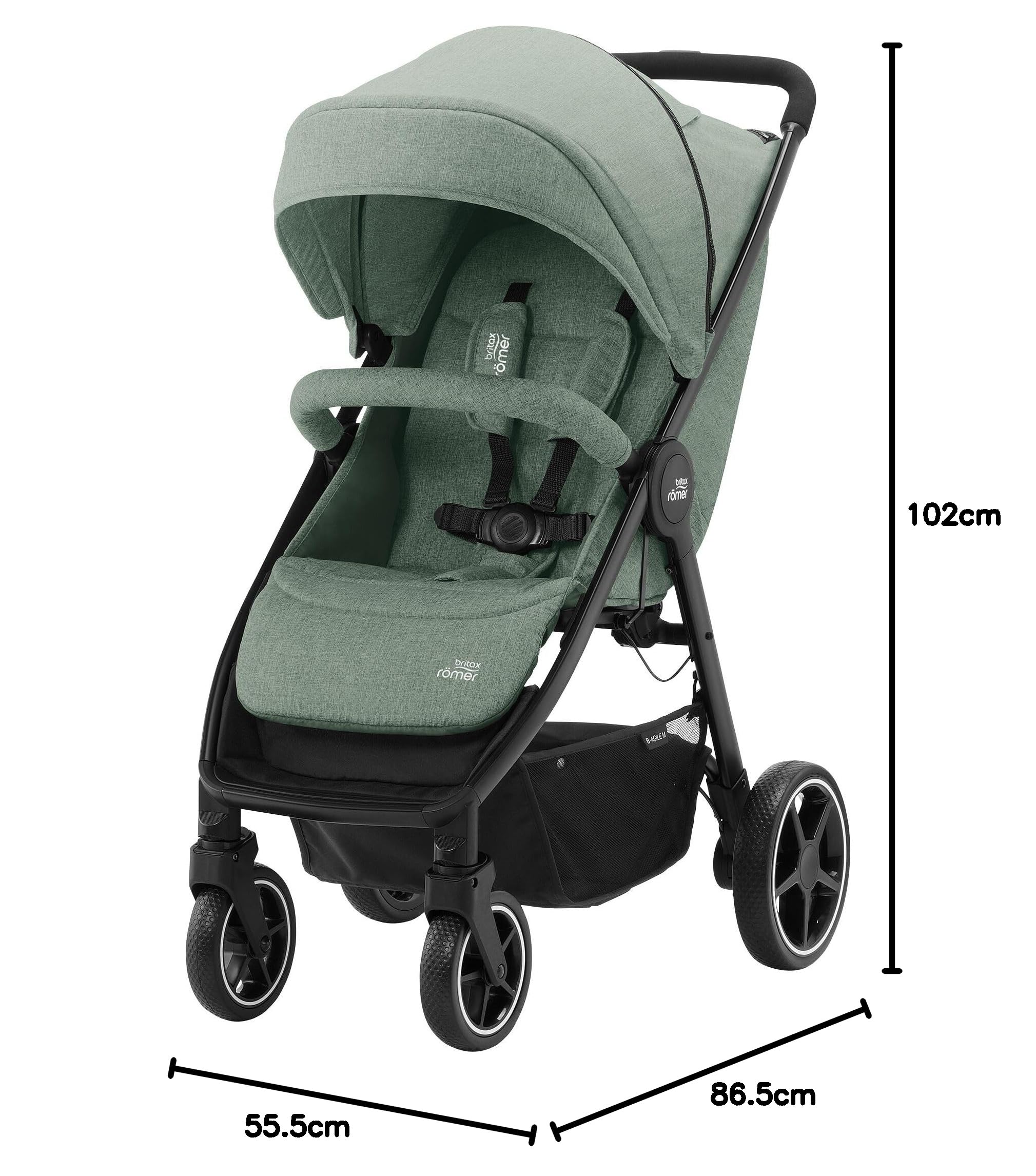 BRITAX RÖMER B-AGILE M Stroller, Foldable with One Hand and Compact, from Birth to 4 Years, Jade Green Baby Products