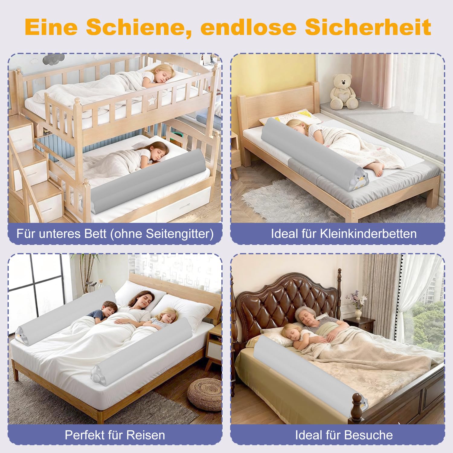 Rausfallschutz Aufblasbar Bett Reise: 2er Set Aufblasbarer Rausfallschutz für Kinder mit INTEGRIERTER Pumpe & Anti-RUTSCH-Matte - 130cm Bettschutzgitter für Boxspringbett Kinderbett