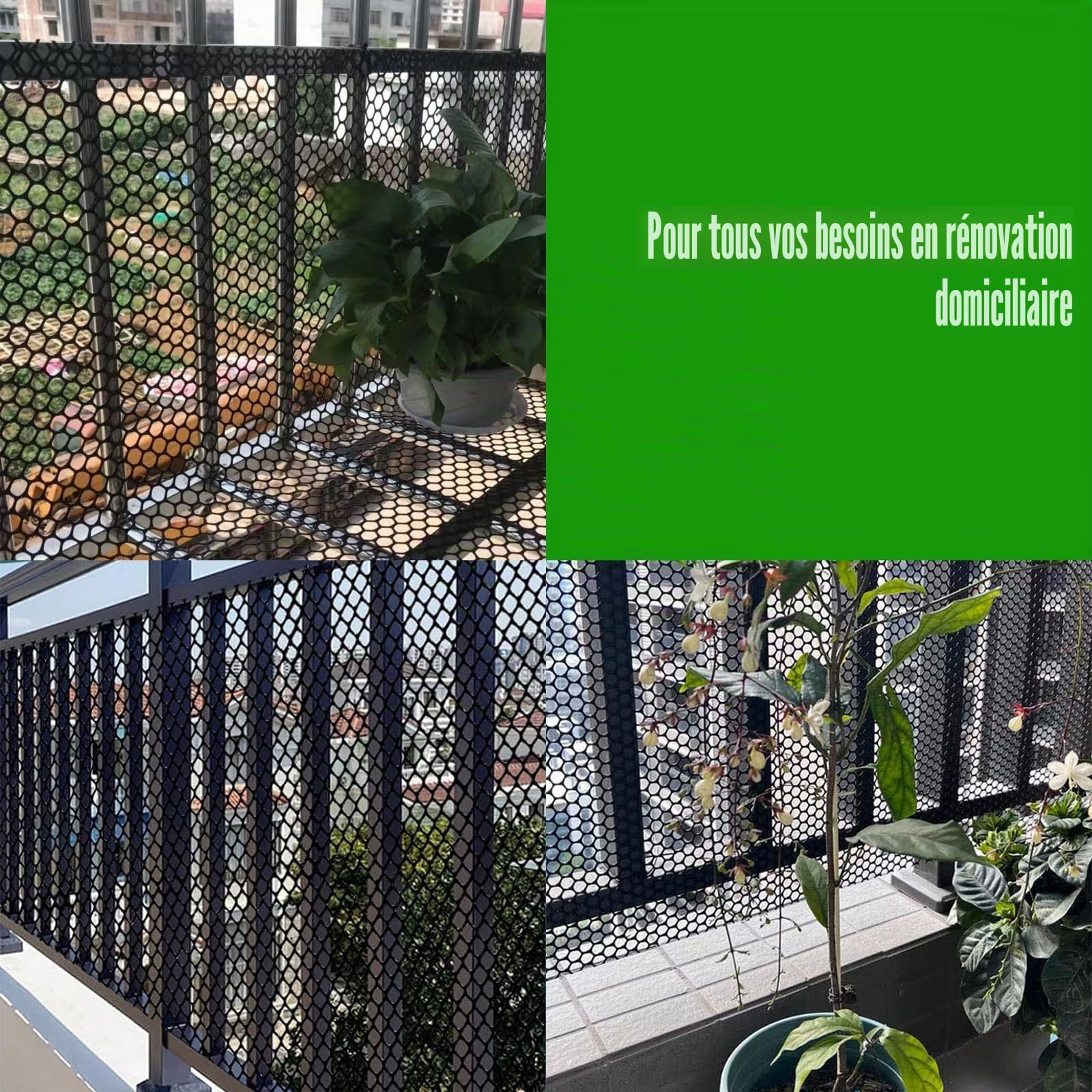 Rouleau de clôture en plastique noir – Rouleau de grillage en plastique de 8 mm pour clôture de jardin, clôture pour chien, clôture de balcon et clôture temporaire (40 cm x 10 m)