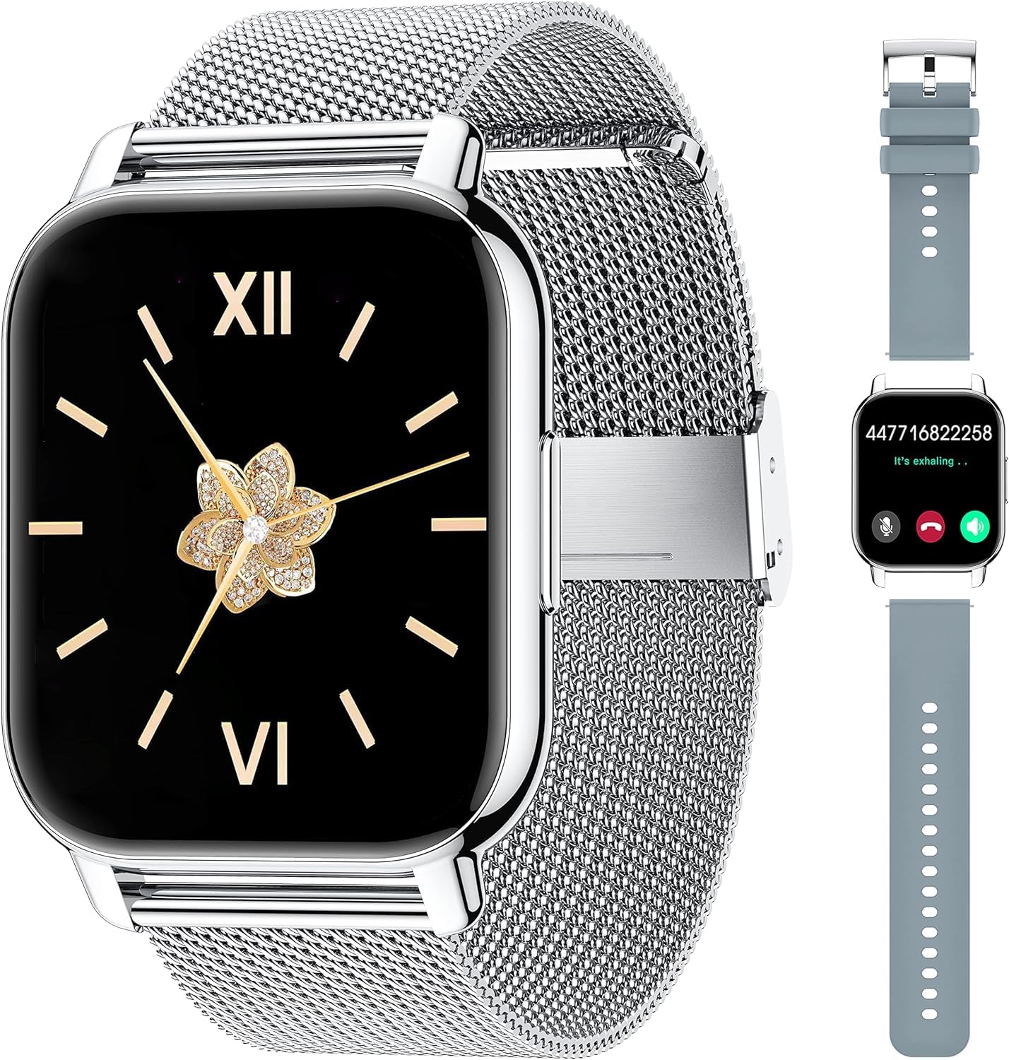 PopglorySmartwatch Men Women 2 Straps Watch Calls and Whatsapp Pedometer Voice Assistant 24H Digital Watch Heart Rate Monitor Blood Pressure SpO2 Sleep for Android iOS