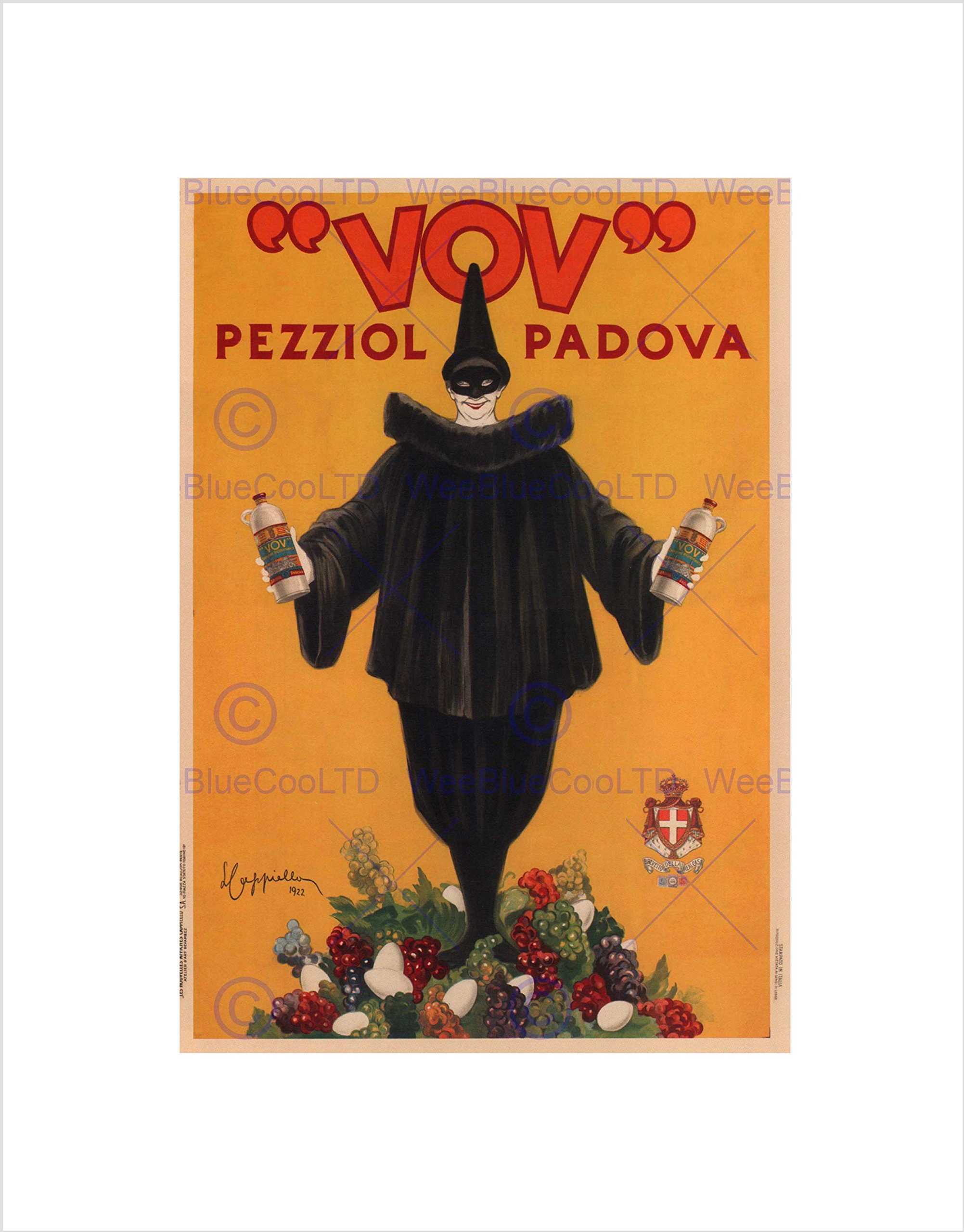 Wee Blue Coo Vov Pezziol Liqueur Padova Italy Clown Vintage Retro Advert Wall Art Print