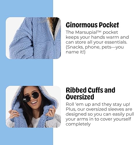 Miniatura 5 de THE COMFY - Manta portátil original de sherpa y microfibra, viene en tamaño extragrande, con cremallera de un cuarto, de talla única, y presentada