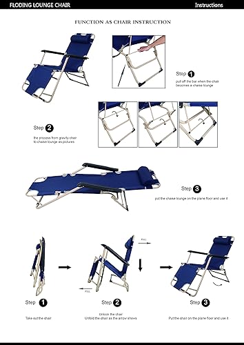 Miniatura 7 de LUCKYERMORE Paquete de 2 sillas de playa al aire libre, sillas de bronceado y cuna plana completa 2 en 1, sillas reclinables plegables para