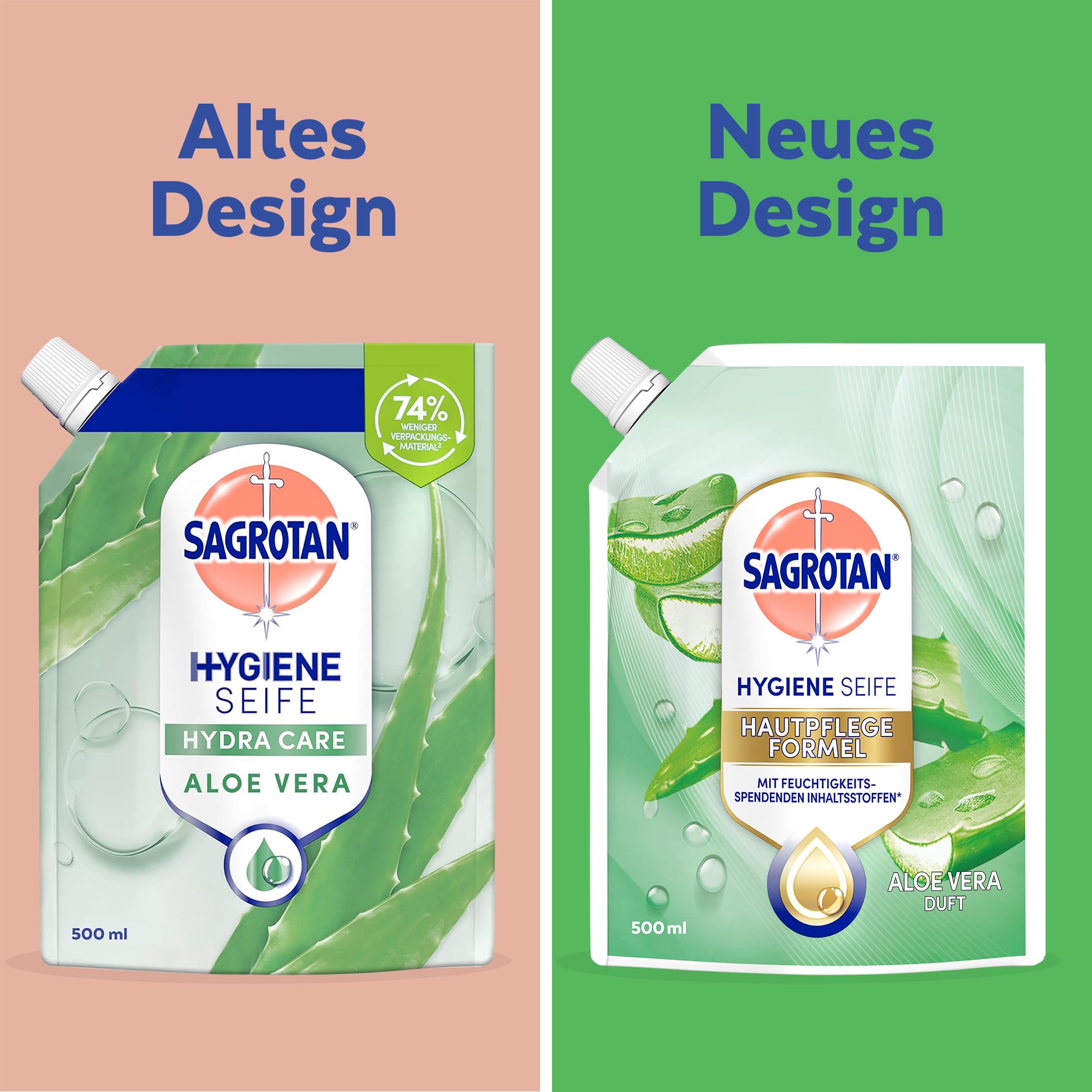 Sagrotan Handseife Nachfüller Aloe Vera – Feuchtigkeitsspendend und stark gegen Bakterien – 6 x 500 ml Handseife