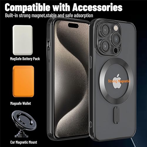 Miniatura 3 de Funda magnética para iPhone 15 Pro Max, funda protectora delgada con borde galvanizado, parte trasera transparente, protección para cámara,