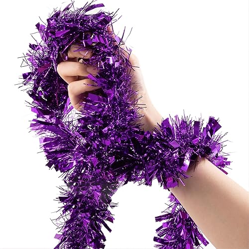 Guirnalda de oropel de Halloween de 26.2 pies, decoraciones metálicas moradas para cumpleaños, bodas, festivales, Mardi Gras, Navidad, Halloween,