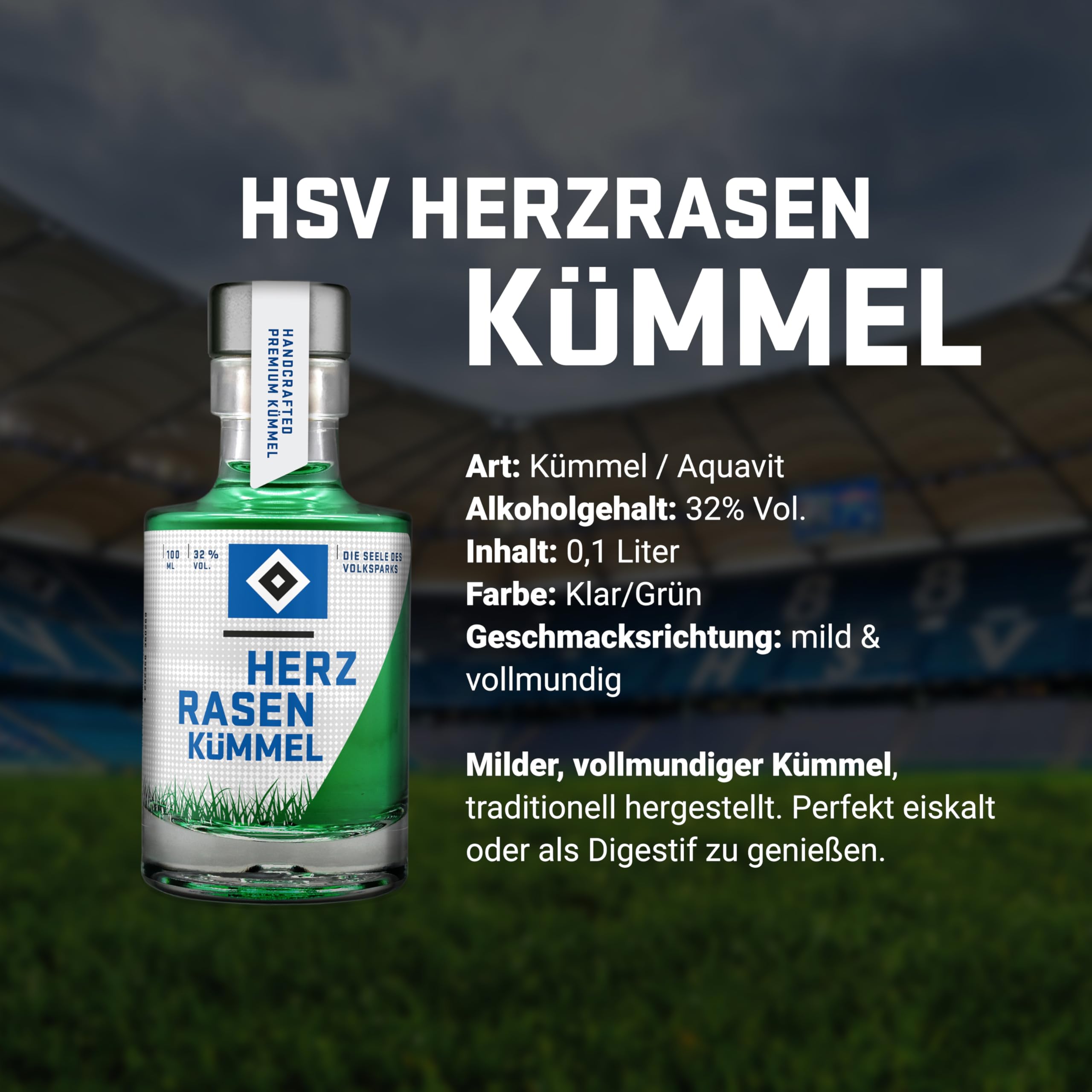 HERZRASEN HSV Geschenk Trilogie Set 3x 100 ml Gin Vodka Kümmel Hamburger Alkohol Geschenkset mit echtem Volksparkstadion Rasen - Premium Geschenke Box