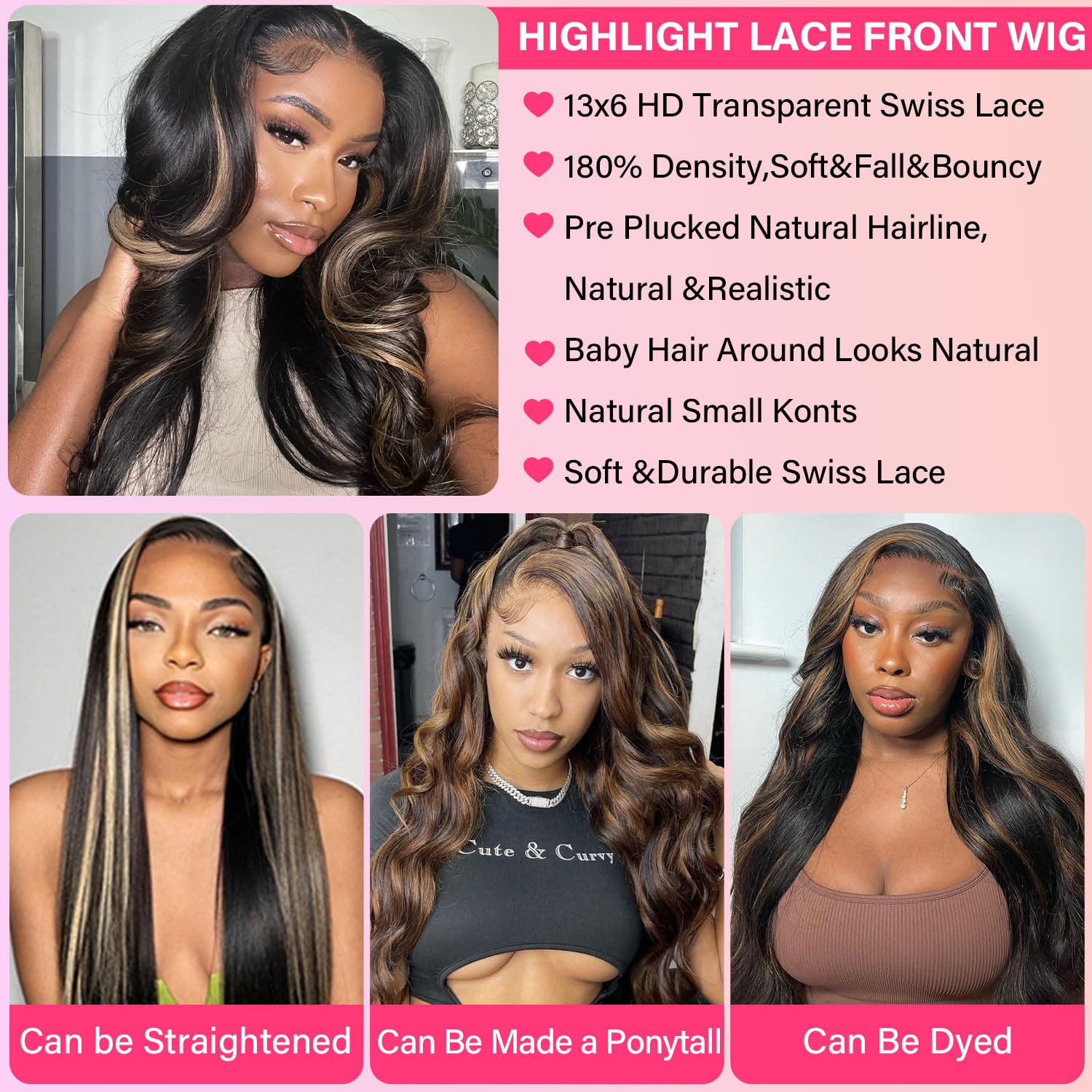 Juvid 13x6 Balayage Body Wave Lace Front Wigs Glueless HD Transparent Lace Frontal Pre Plucked Baby Hair 200% Density Ombre Highlight Blonde FB/27 Human Hair Wigs for Black Women 22inch