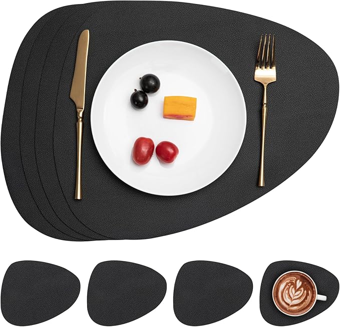 Myir JUN Leather Table Mats and Coasters, Placemat Round PU Waterproof