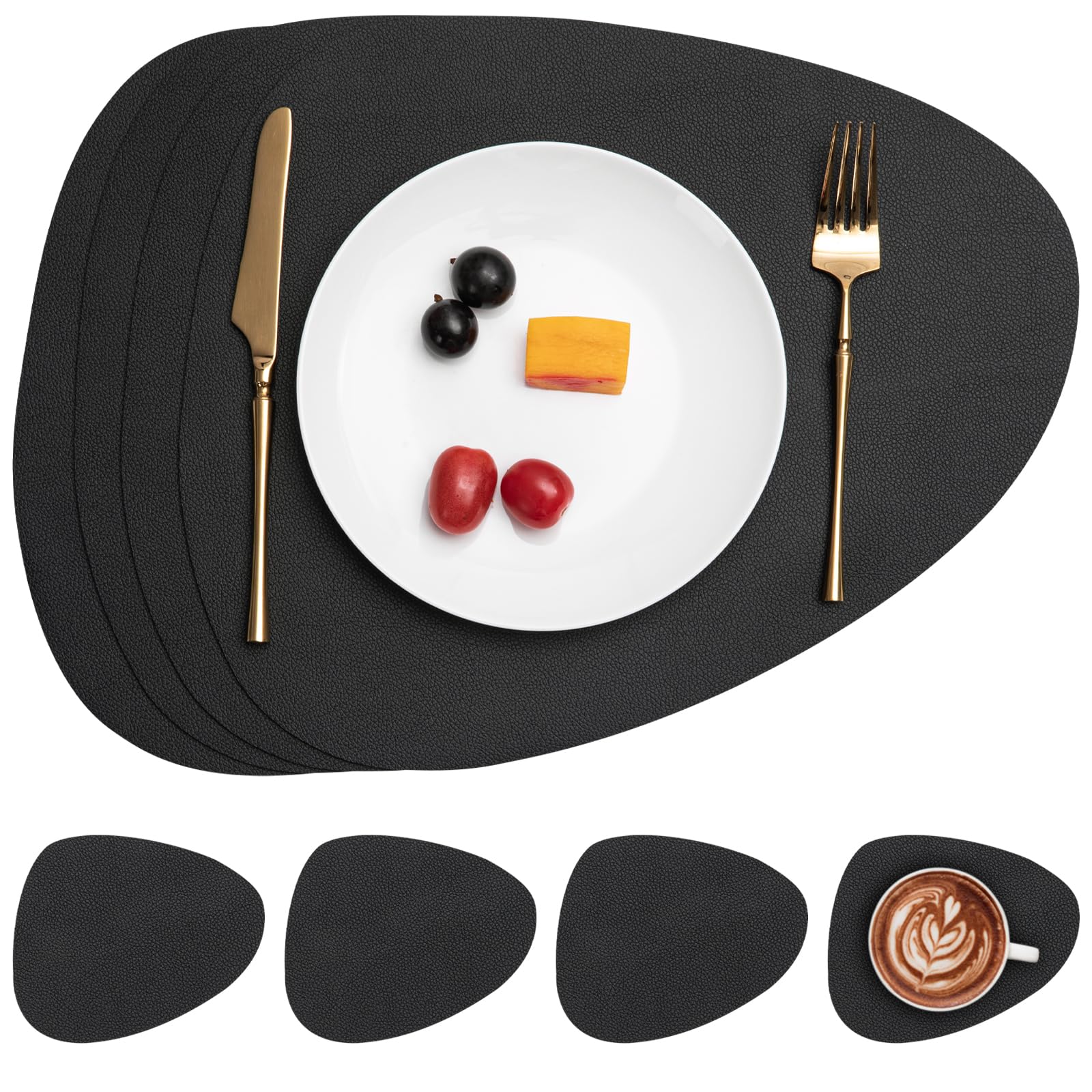 Myir JUN Tischsets Leder und Untersetzer, Tischsets Abwaschbar Rund Doppelseitigen rutschfest Platzdeckchen Leder Kunstleder Tischset Lederoptik Platzset