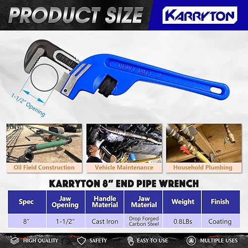 Miniatura 2 de Llave de tubo de extremo de 18 pulgadas, apertura de mandíbula ajustable de 3.25 pulgadas3.268 in, llave de plomería con mango de desplazamiento de