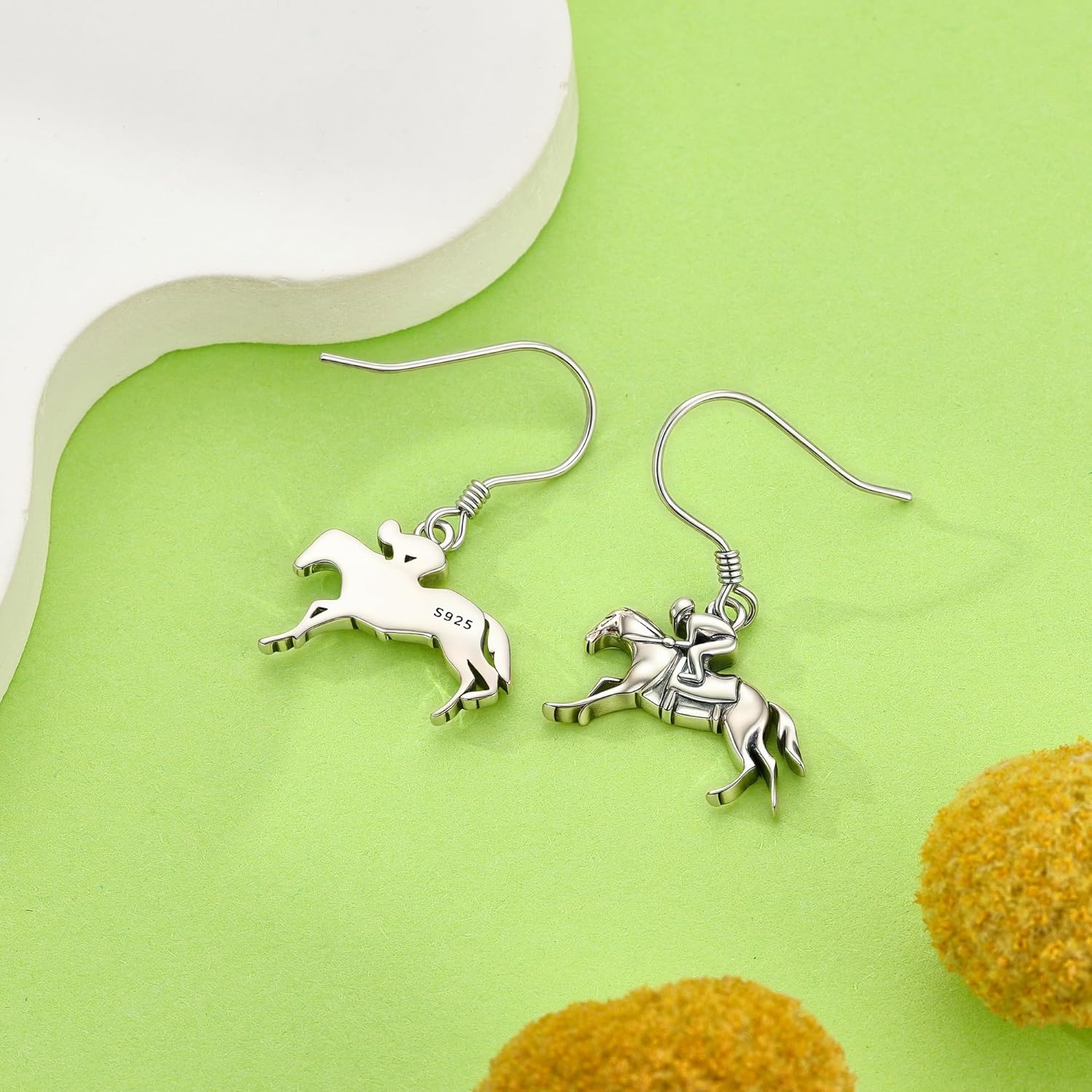 Horse Shoe/Horse Racing Dangle Earrings Sterling Silver Horse Jewelry Gift for Women - Image 4