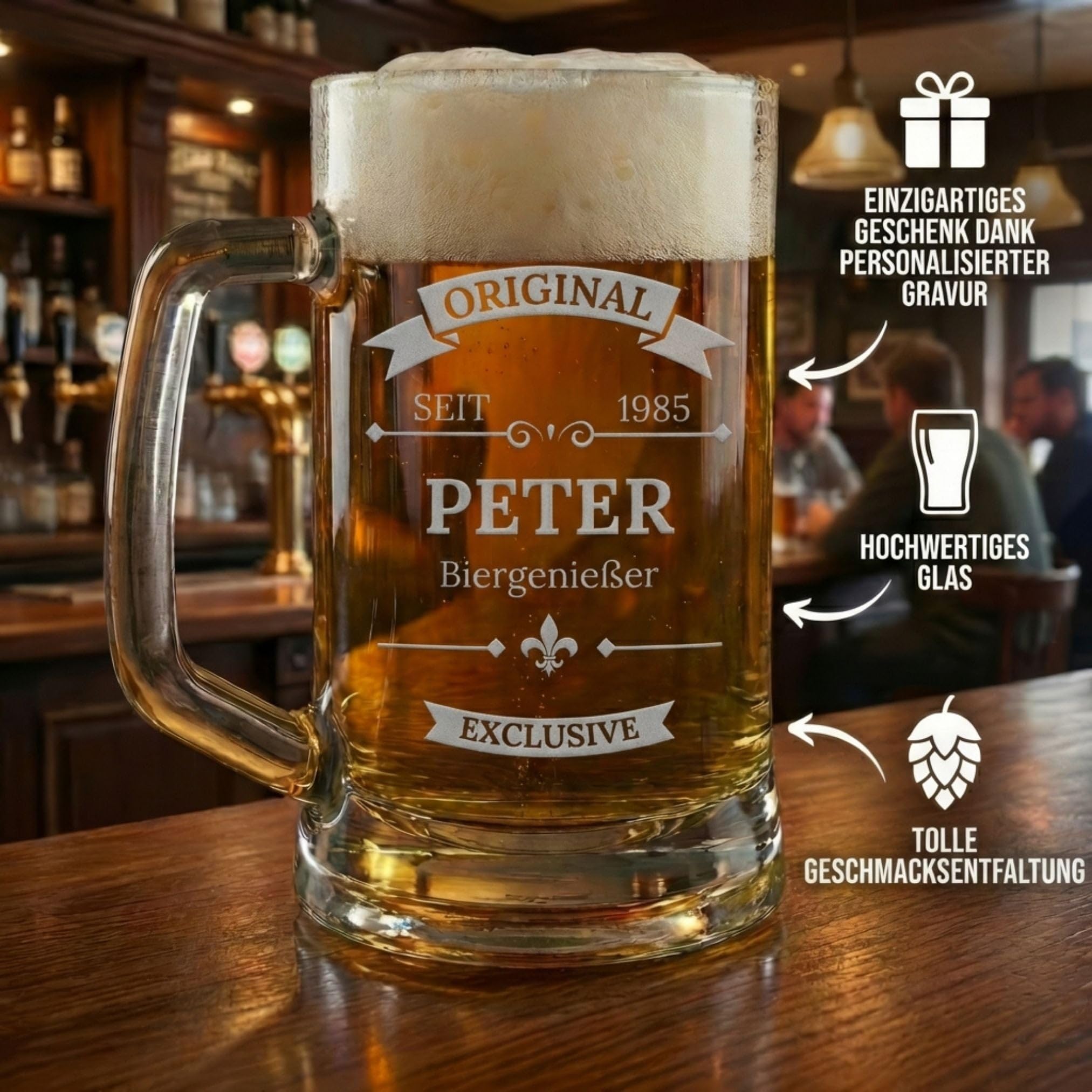 Bierkrug mit Gravur - Personalisierte Geschenke Männer - Geschenke für Sie & Ihn - Bierglas Geschenkidee für Herren, Freunde Vatertag - Geburtstagsgeschenk Bierfreunde Prost!