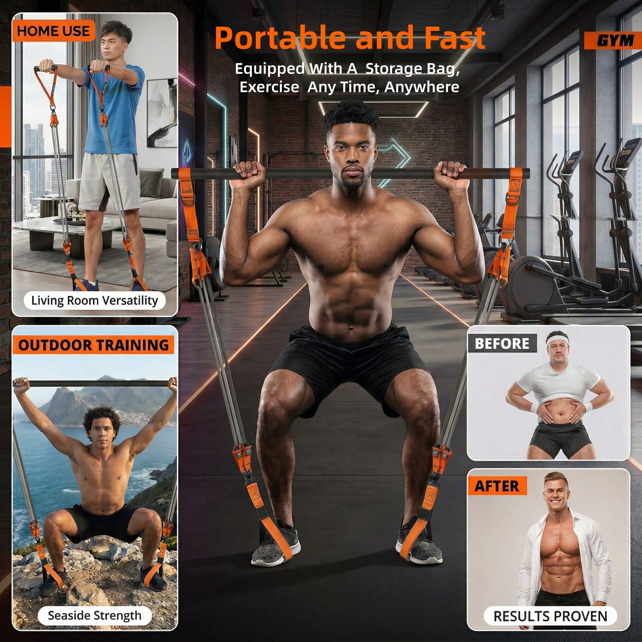 SOONHUA Kit Pilates en Casa, Barra de Pilates con 6 Bandas de Resistencia de Caucho Natural hasta 270 LBS, Equipo Multifuncional de 19 Piezas para Entrenamiento de Fuerza y Gimnasio Portátil