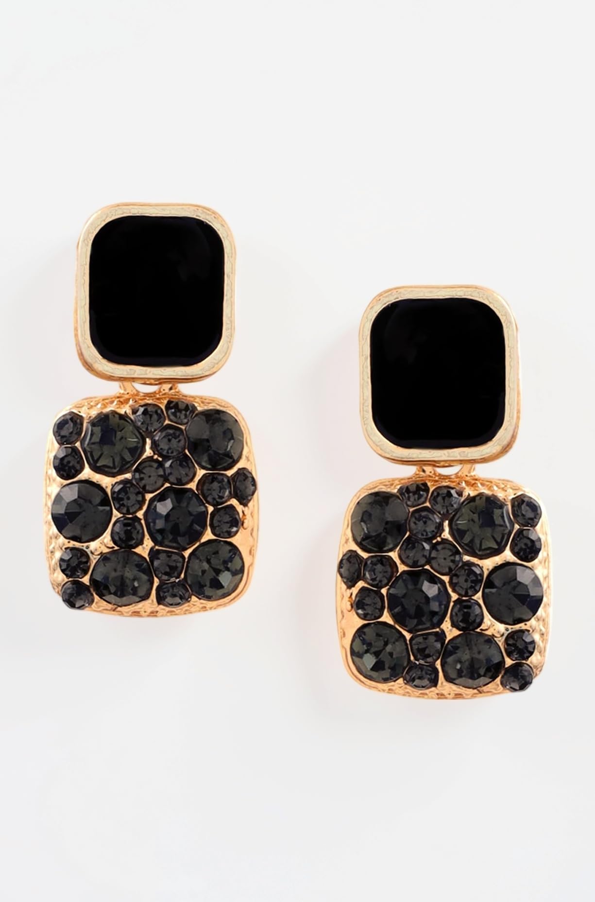 Fashion Women Earrings | Gold Toned Black Color Crystal Earrings