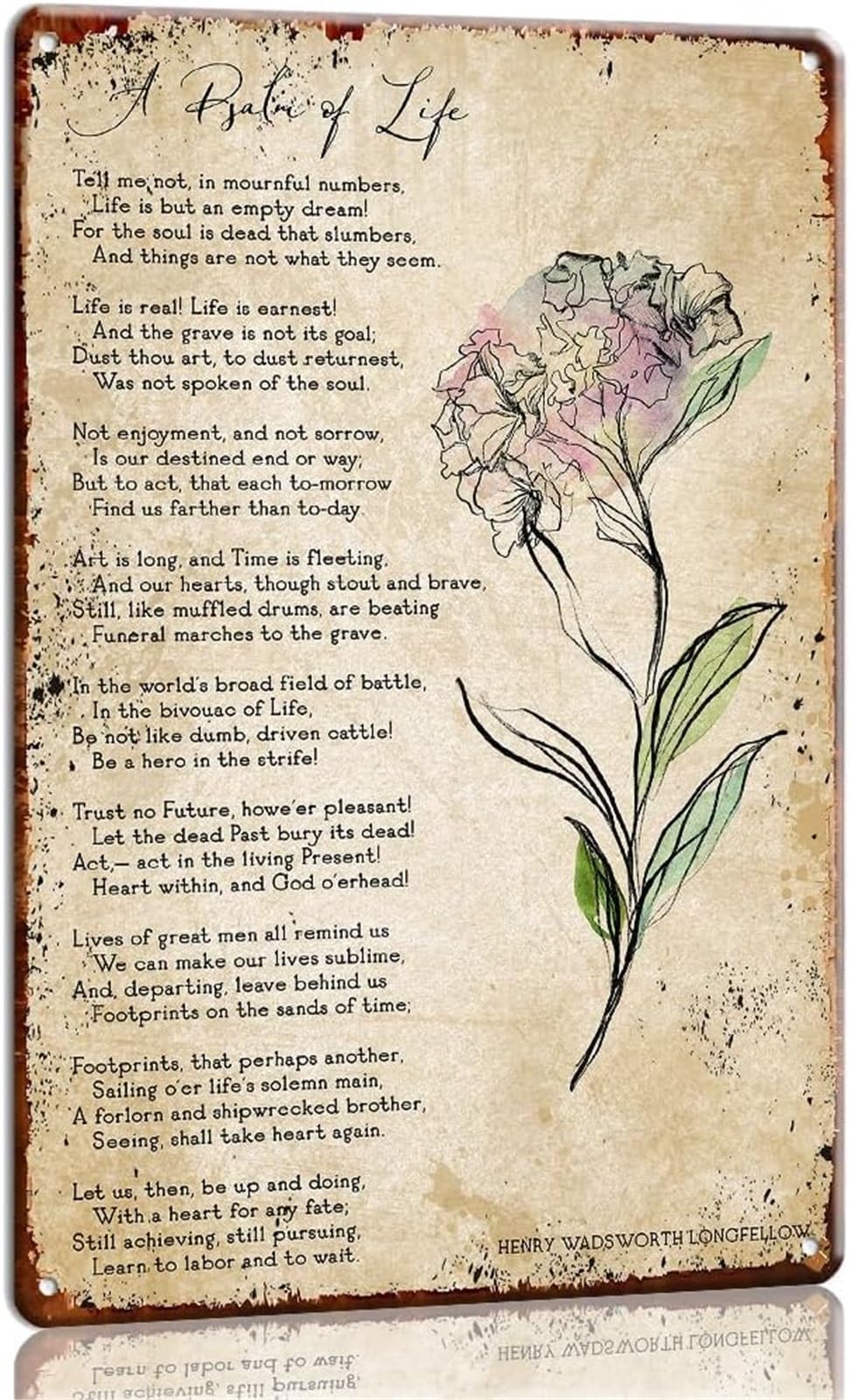 EKFBQBGW Psalm of Life Poem Metal Tin Sign Inspirational Quote Wall-Art for Study Library or Living Room 8 X 12 in