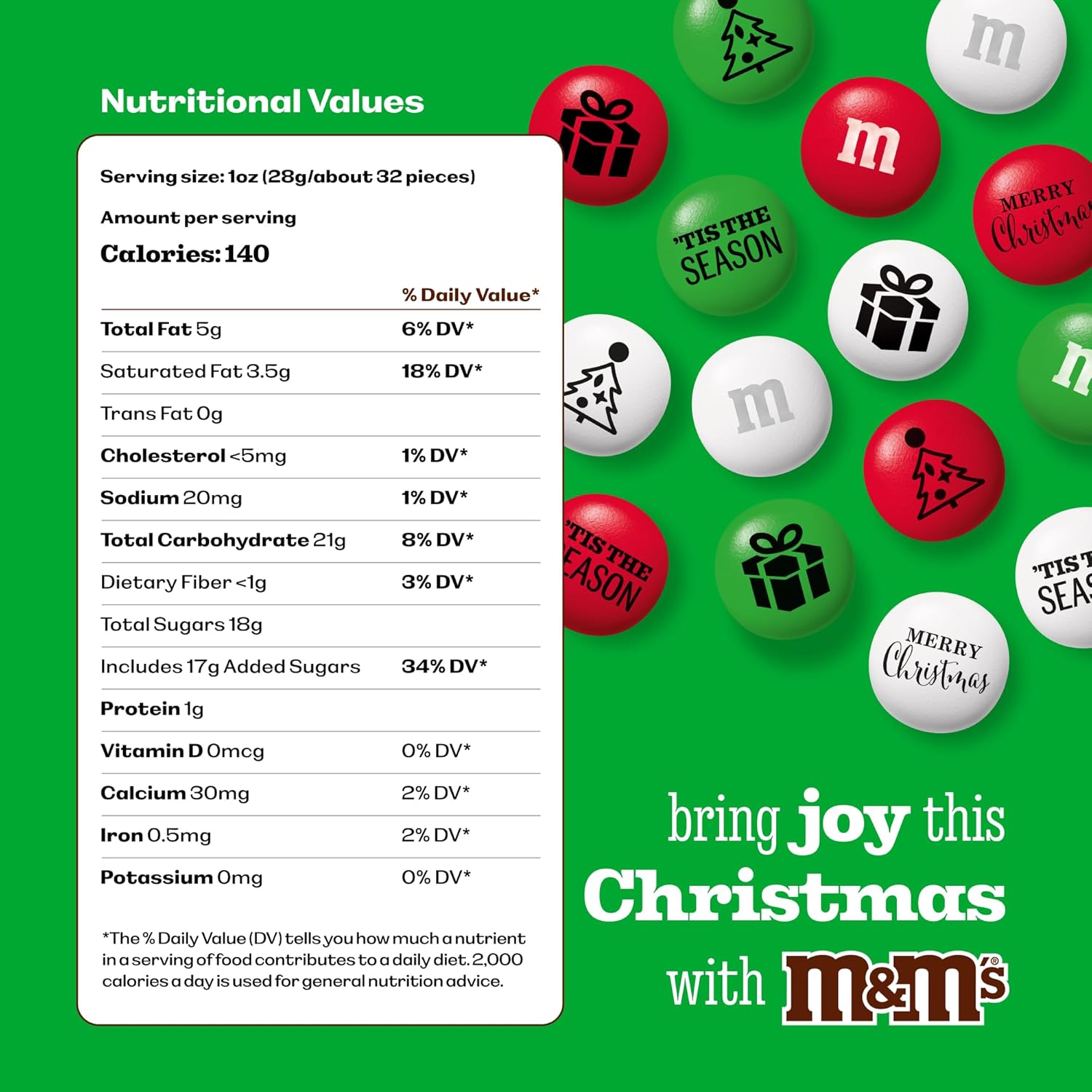 M&M’S WORLD Christmas Milk Chocolate Candy - 2 Pounds of Holiday Color Chocolate Bulk For Christmas Candy Bags, Decorations, and More