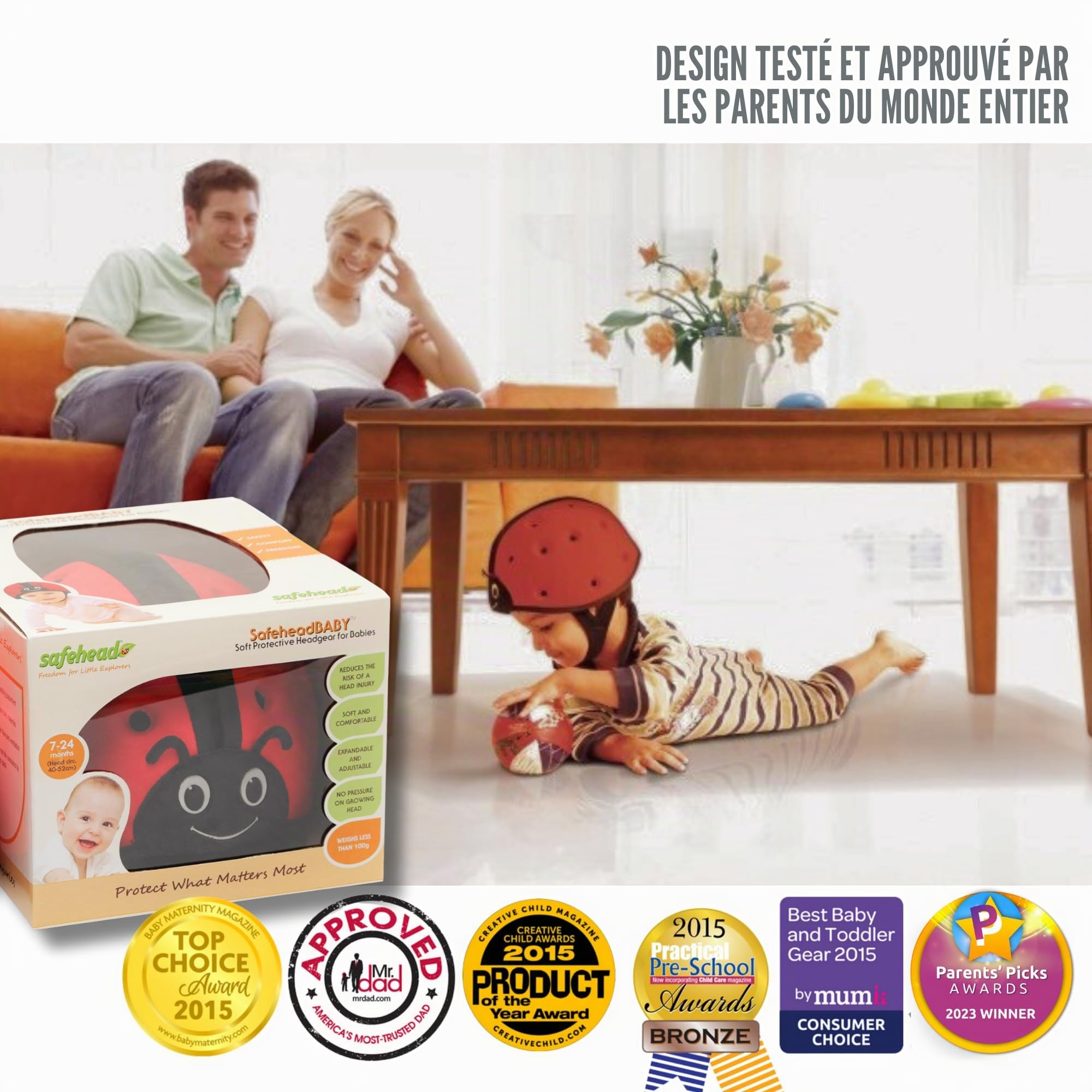 SafeheadBABY: Primé de Casque de sécurité pour bébé, Casque de Marche et de Rampe pour bébé, Protection de la tête des Tout-Petits, Extensible et réglable, Ultra-léger, testé et certifié