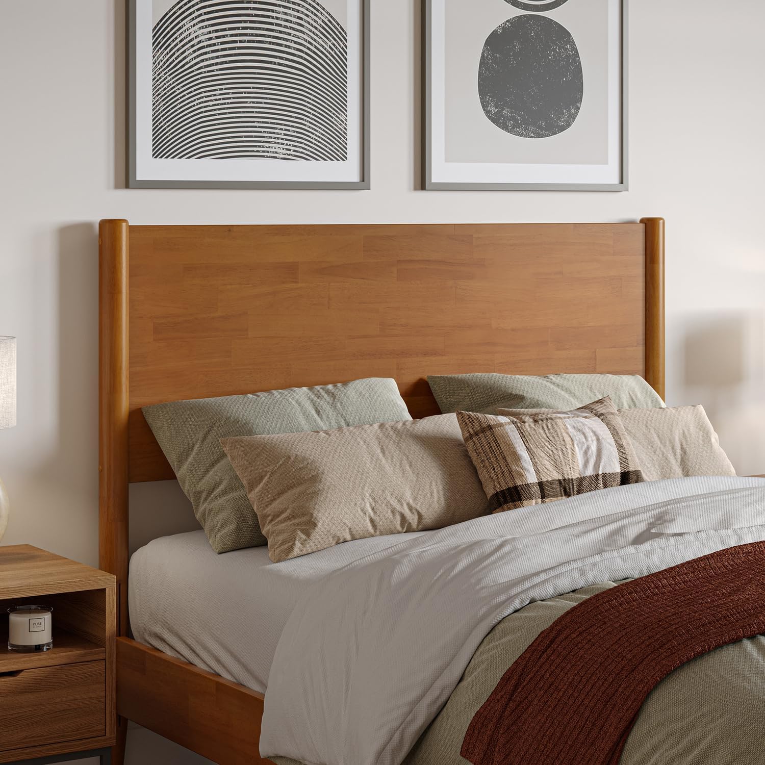 HomeStock Full Solid Wood Low Profile Platform Bed in Light Toffee