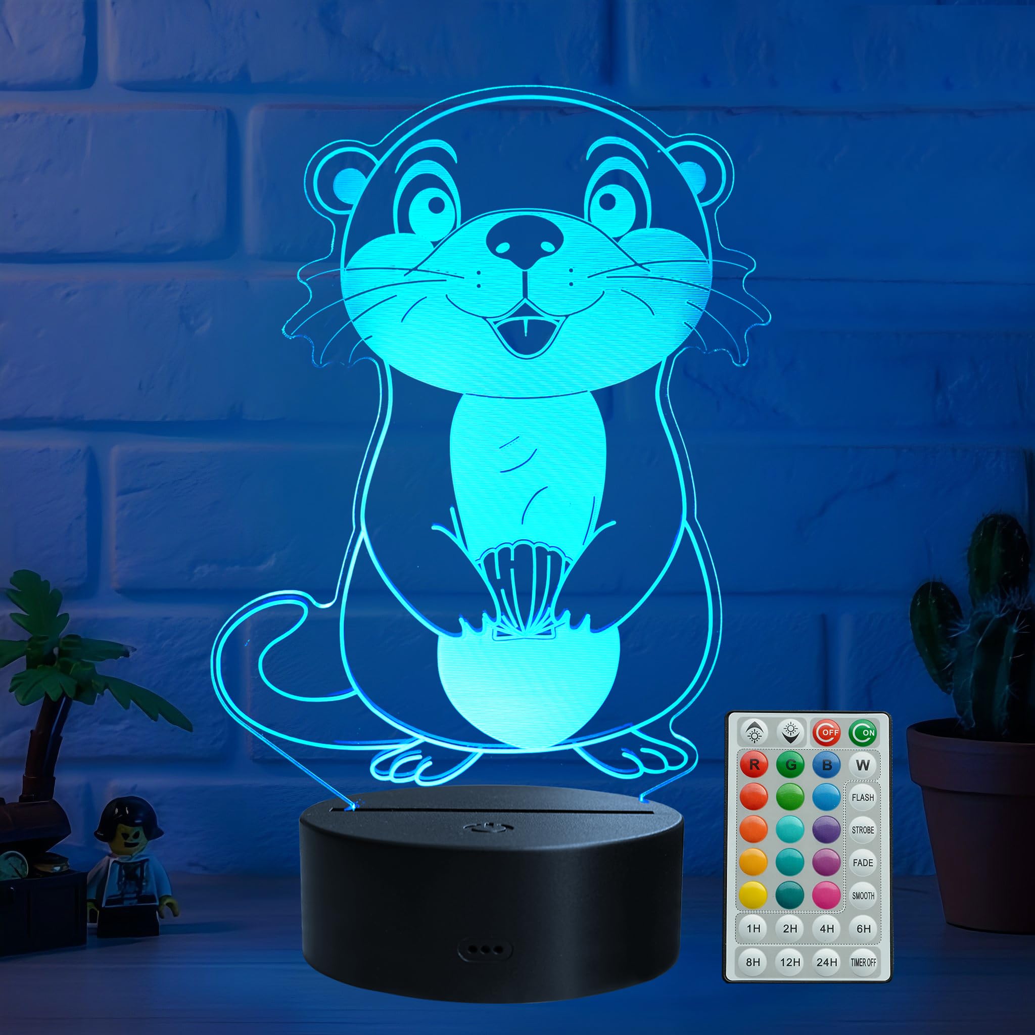 Posshe Color 1 Otter Night Light, Otter Gifts, 16 Colors Changing With Remote Control, Timer, Rgb Flash Mode, Dimmable Led Illusion Lamp, Kids Room Decor, Xmas Holiday Birthday Gifts