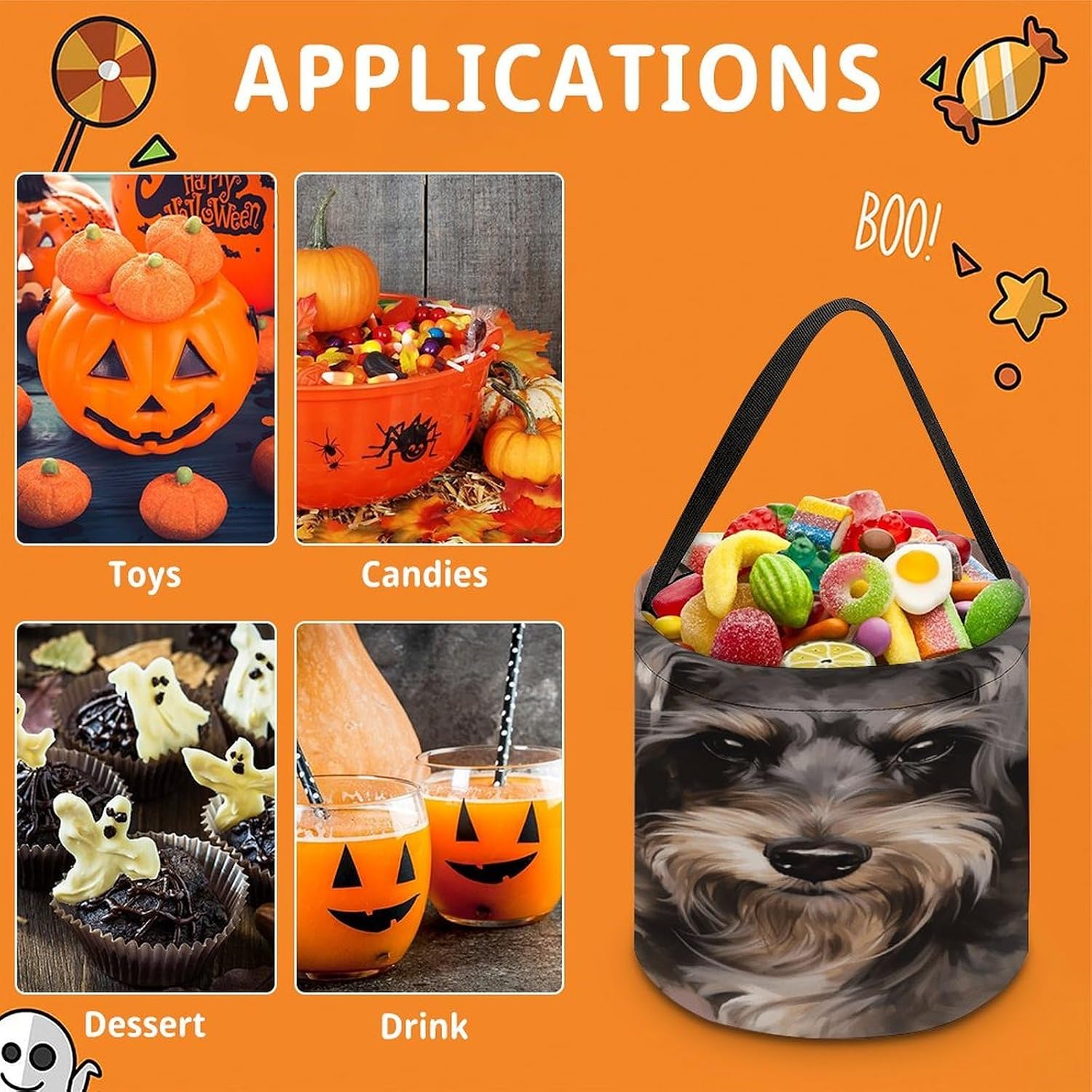 Dog Large Halloween Trick Or Treat Basket with Handle image 3