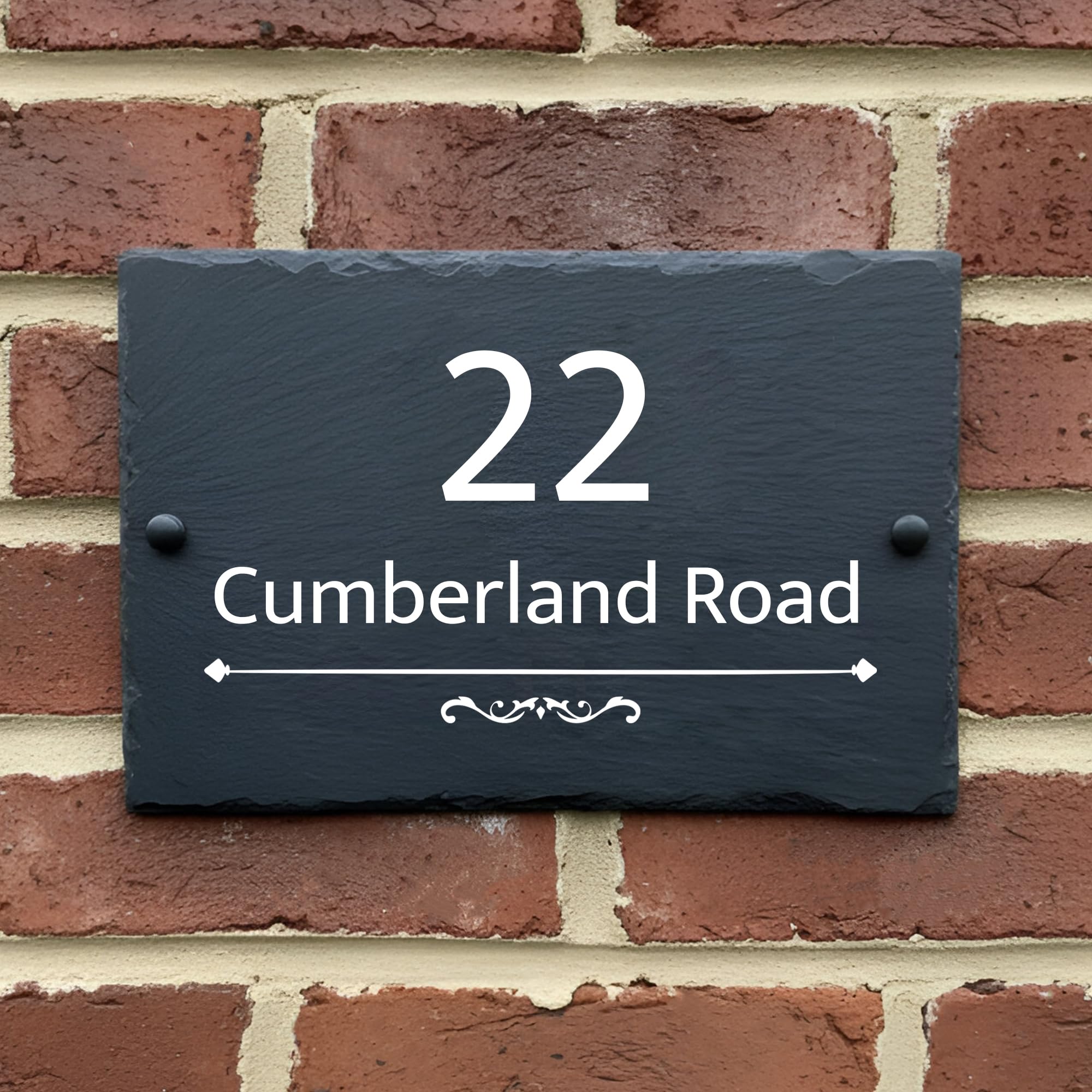 Rustic Slate House Sign - Custom House number plaques with Natural Farmhouse Design- Includes Screws & Fixings - Ideal for Home, Office (Design 4, Medium)