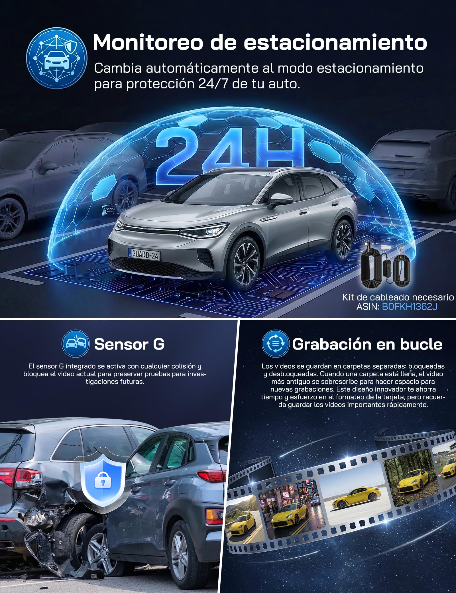 WOLFANG 2.5K Dashcam WiFi Cámara para Coche, Mini Dash Camera para Coches 1440P Front Dash CAM con App, WDR Visión Nocturna, Grabación en Bucle, Soporta Modo Parking 24H, Aviso de Voz, G-Sensor