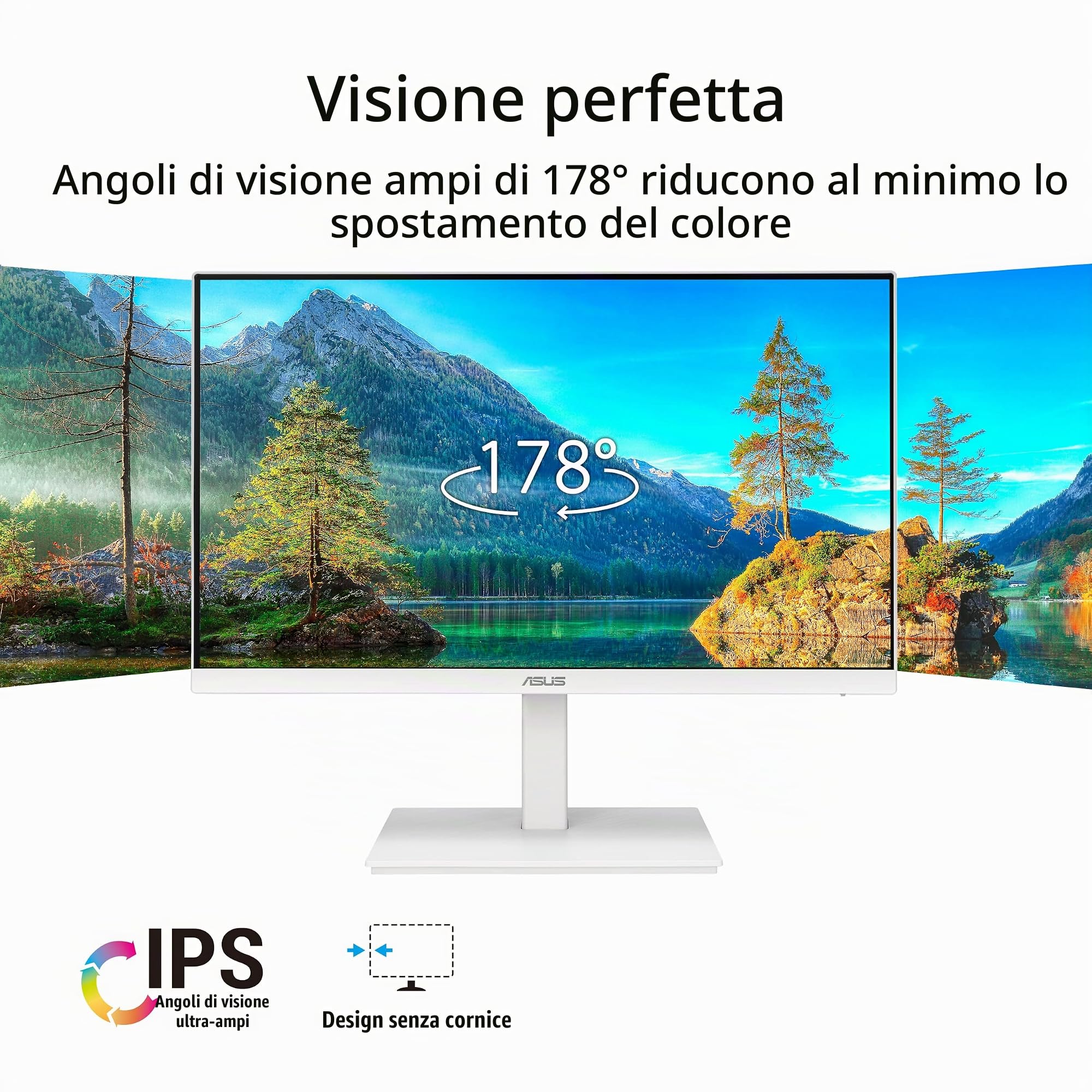 ASUS VA24EQSB-W Monitor Business 24, Full HD, IPS, 75 Hz, Tecnologia Adaptative-Sync a Basse Luci Blu Anti-Sfarfallio, Design Ergonomico Senza Cornice, Montabile a Parete, Bianco