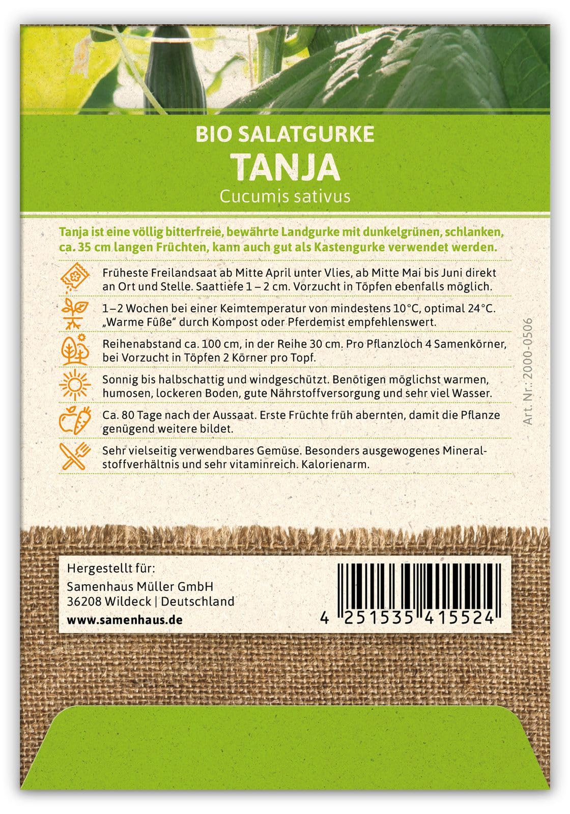 FLORTUS 2000-0506-100x Salatgurke Tanja (100 Stück) (BIO Gurkensamen)