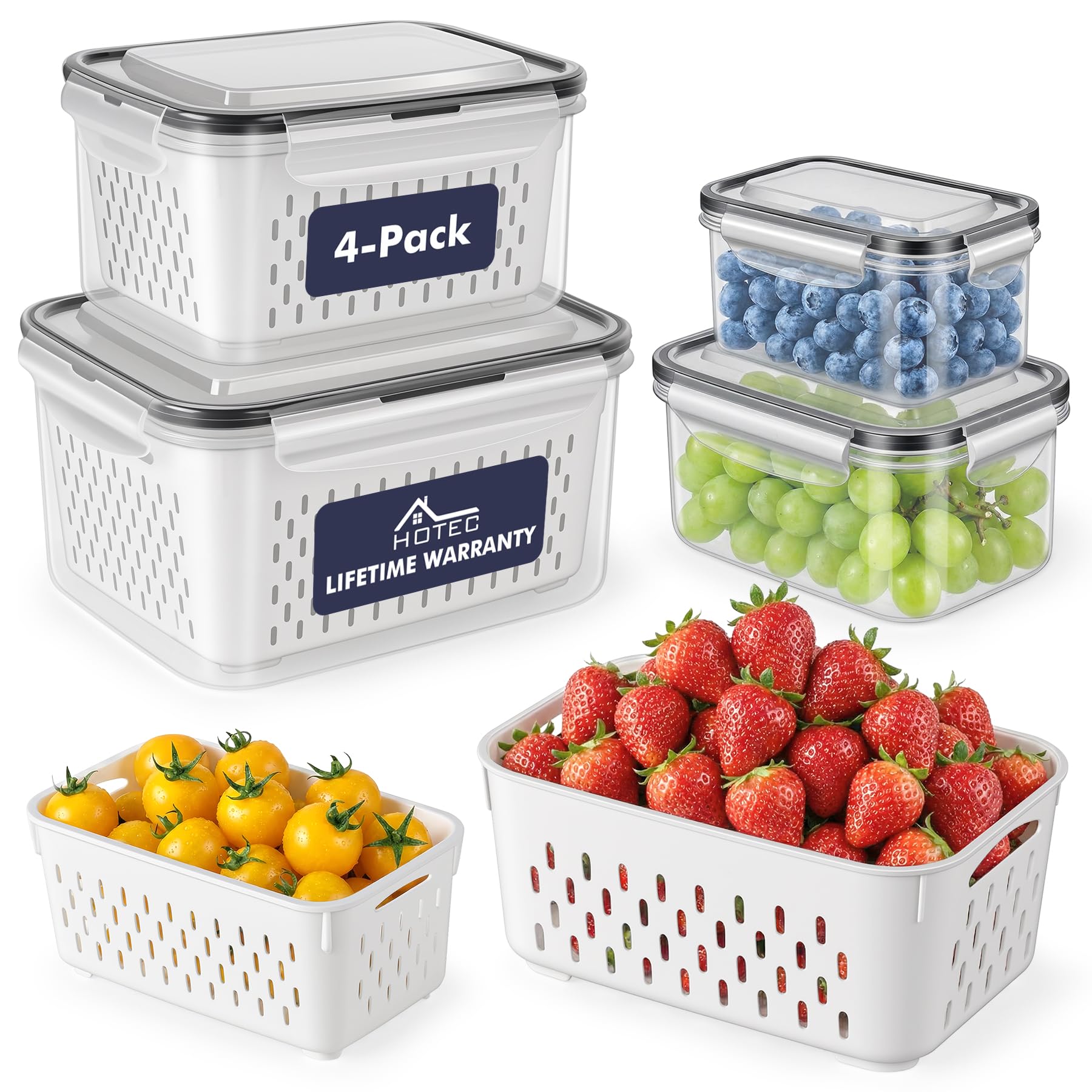 HOTEC 4-Pack Large Fruit Storage Container
