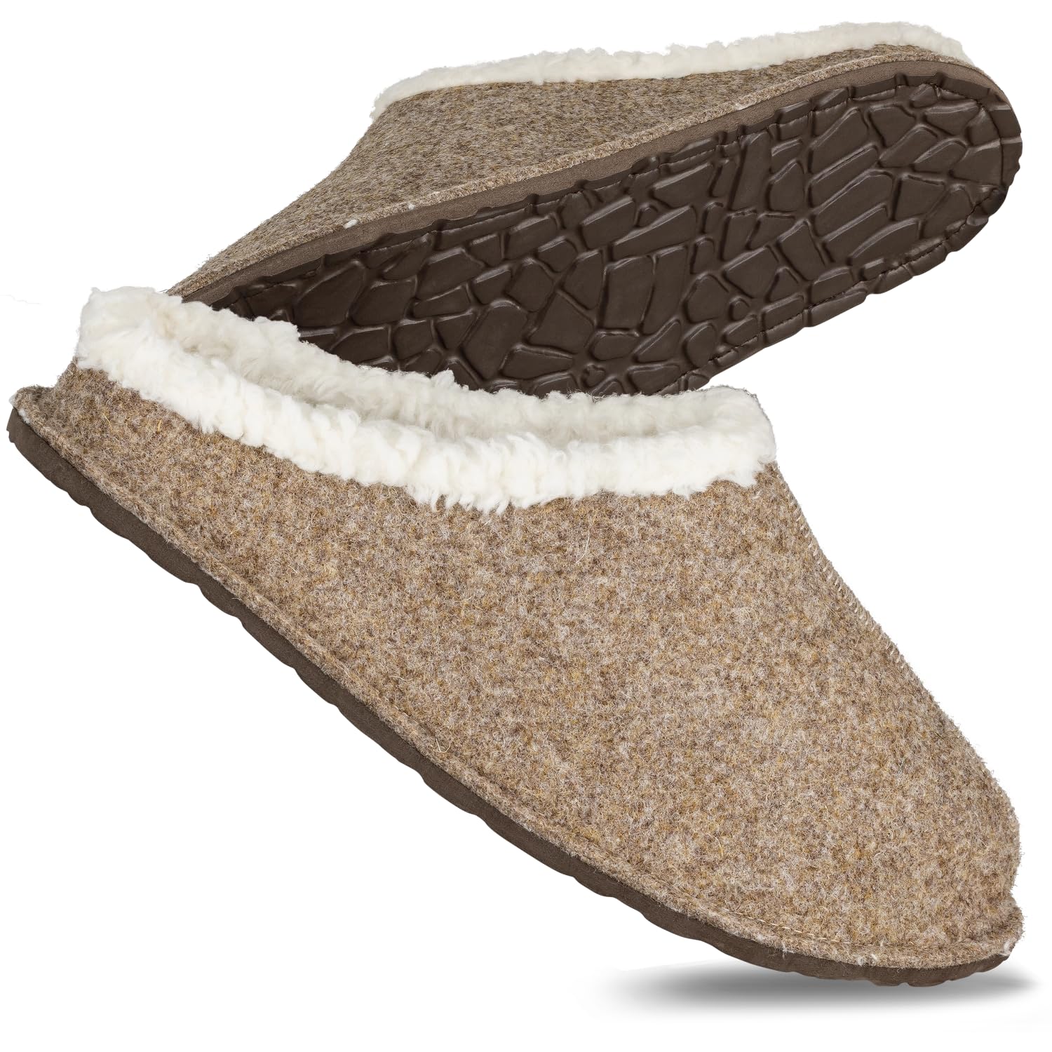 Wollfilz Kuschel Filzpantoffeln Damen - Made in Germany - Plüsch Hausschuhe Filzhausschuhe für Damen & Herren mit Bio Baumwolle inklusive Einlegesohle und rutschhemmender Außensohle