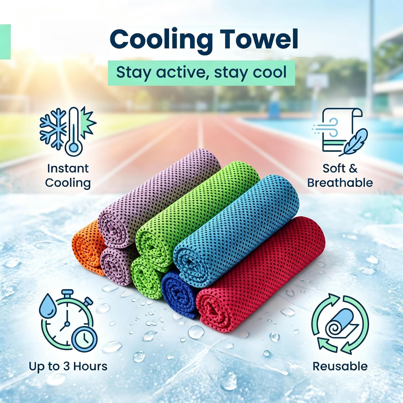 Ręczniki chłodzące 30 x 100 cm, Instant Cold Microfiber Ice Towel Soft Breathable Neck Wrap, wielokrotnego użytku w przenośnej butelce, do jogi, sportu, biegania, na kemping, do treningu (8 szt.)