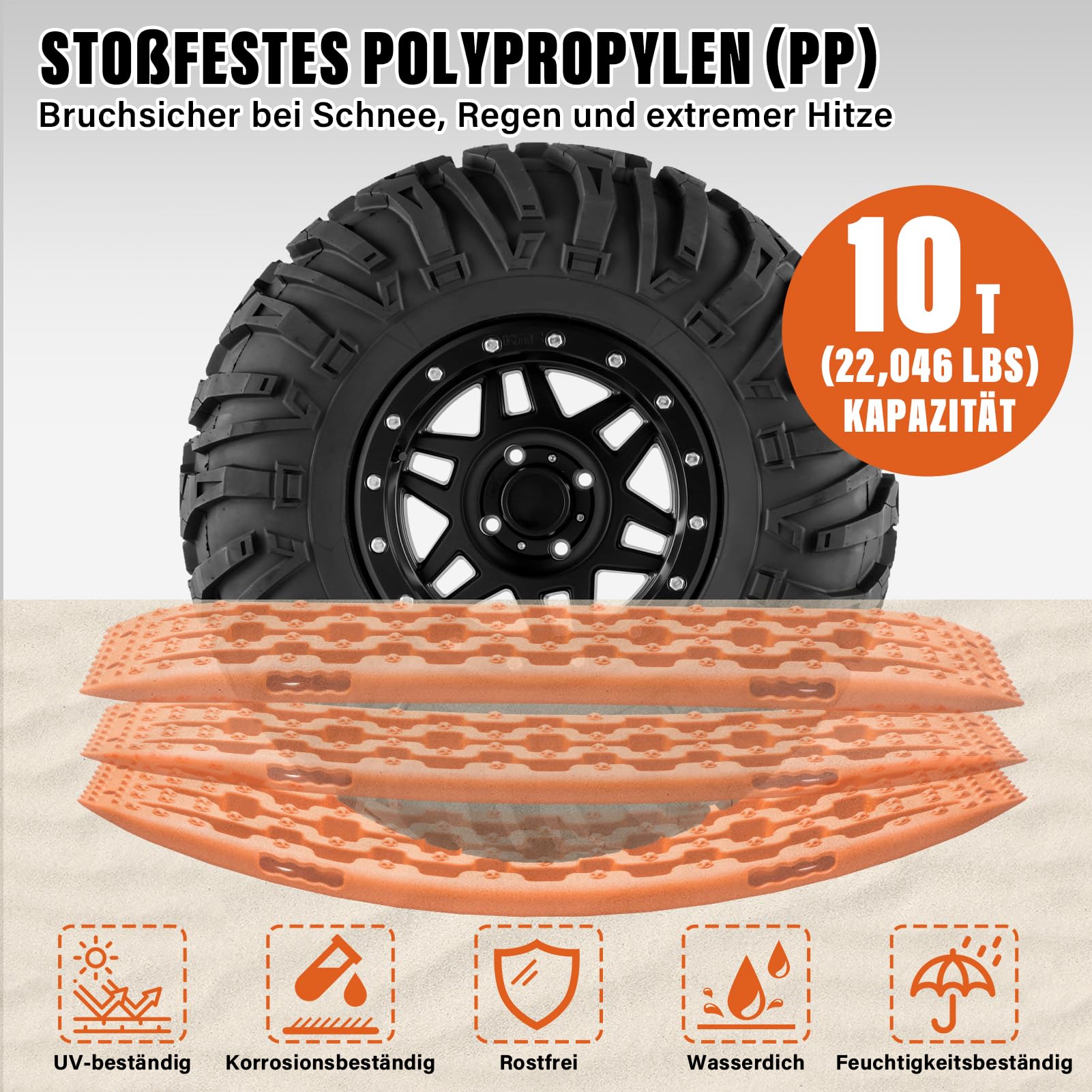 SandblechecheWohnmobil Juego de 2 placas de tracción y ayuda de arranque todoterreno para SUV, camiones y 4 x 4, capacidad de carga de 10 toneladas, antideslizante en barro, arena y nieve, plástico PP