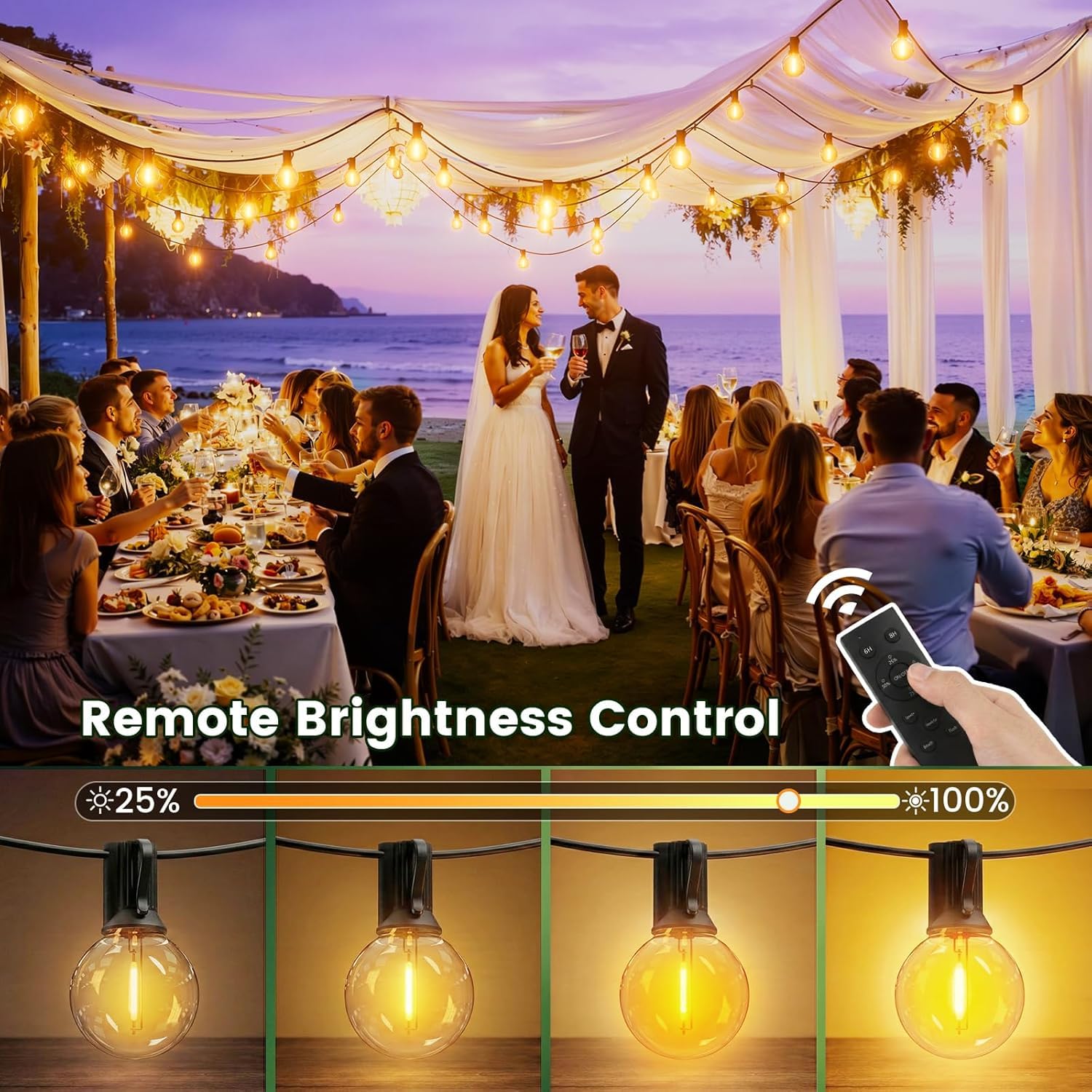 60M Lichterkette Außen Dimmbar, 200FTLED G40 Outdoor Lichterkette mit Fernbedienung, 100+4 Plastikbirne Wasserdicht Hängende Glühbirnen Lights für Terrasse, Garten, Party 2700kWarmweiß