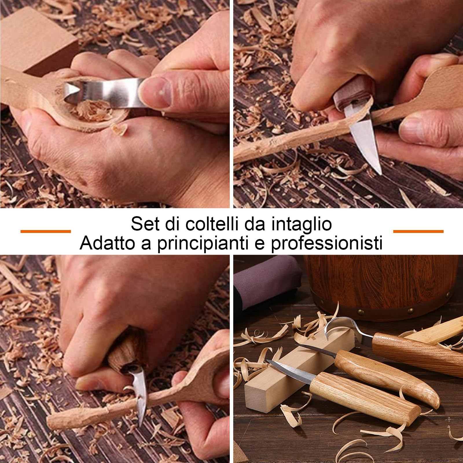Strumenti Per Intaglio Del Legno - 21PCS Kit Intaglio Legno Professionale, Portare pietra pomice, cera, carta vetrata e guanti, Adatto a principianti e professionisti
