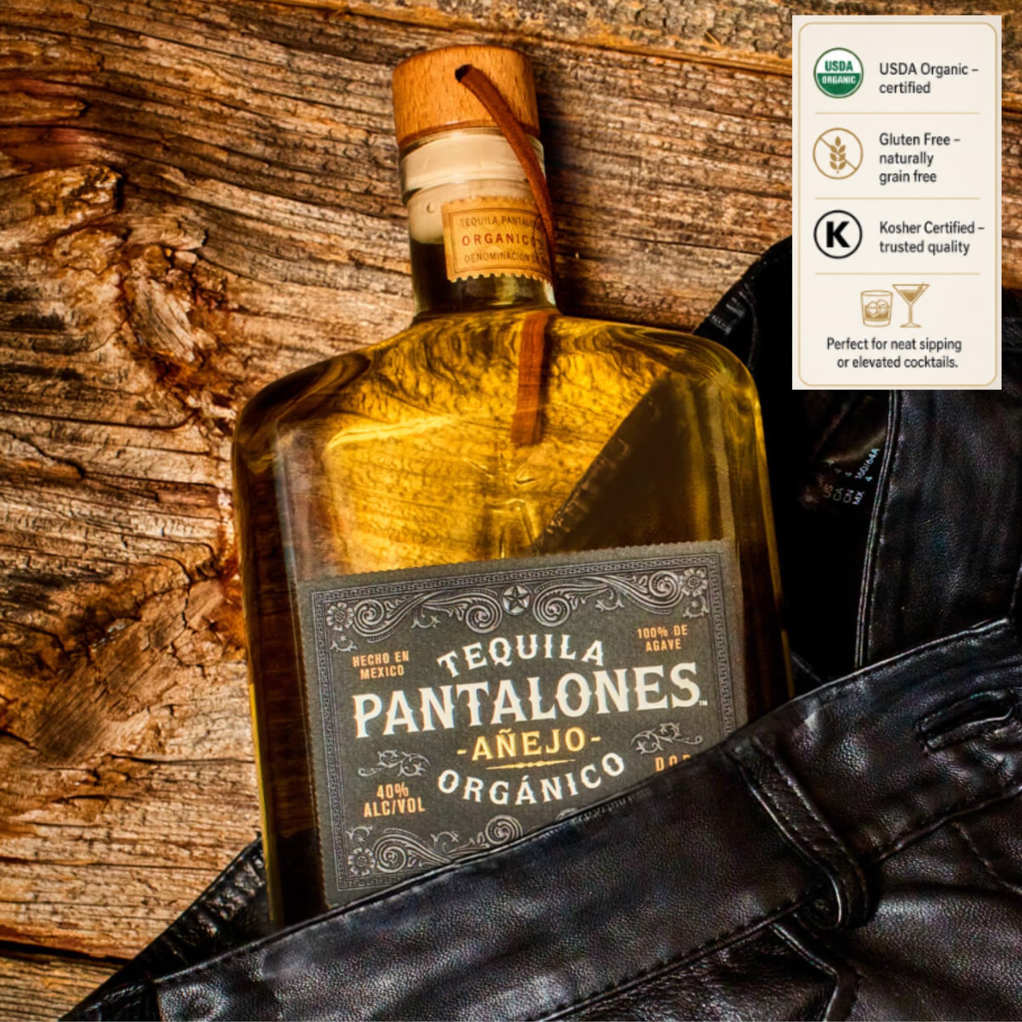 Pantalones Añejo Tequila 0,7L – Premium Tequila von Matthew McConaughey, 100% Blaue Agave, in amerikanischer Eiche gereift, 40% Vol., Mexiko